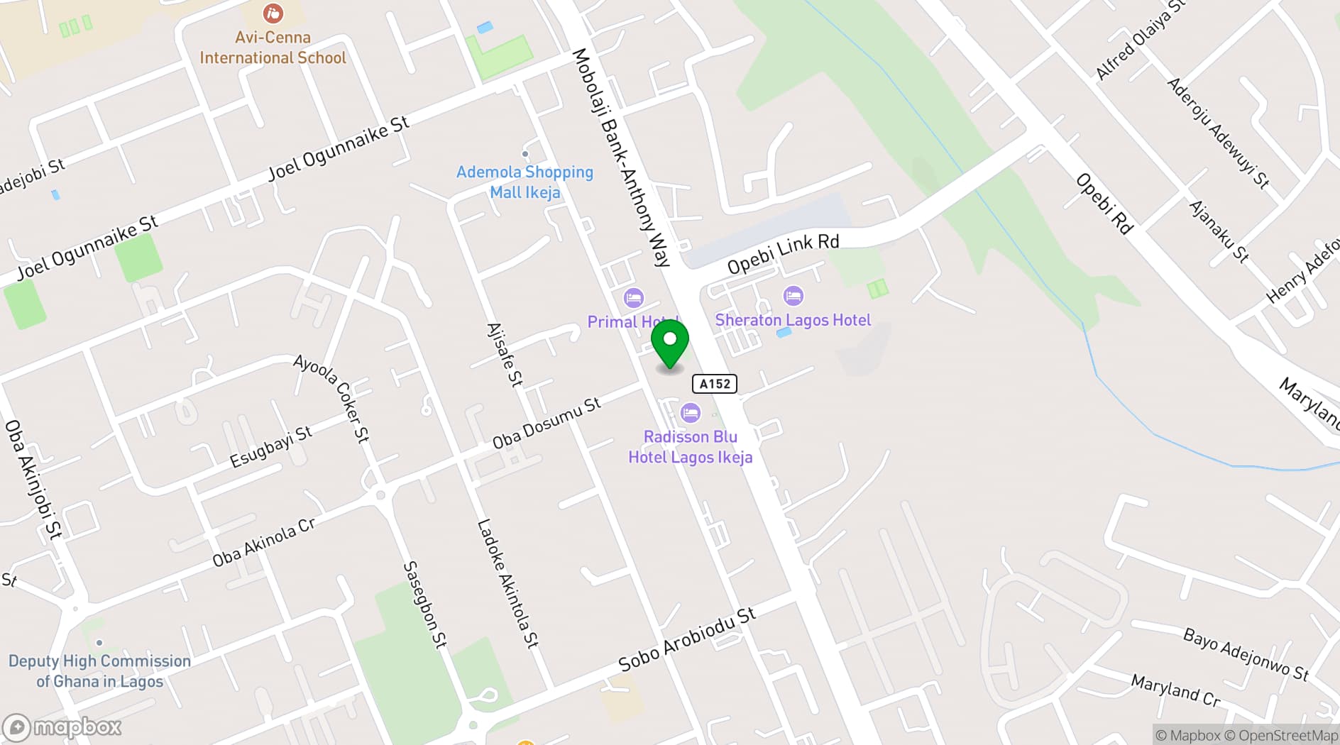 Map showing Radisson Hotel Lagos Ikeja