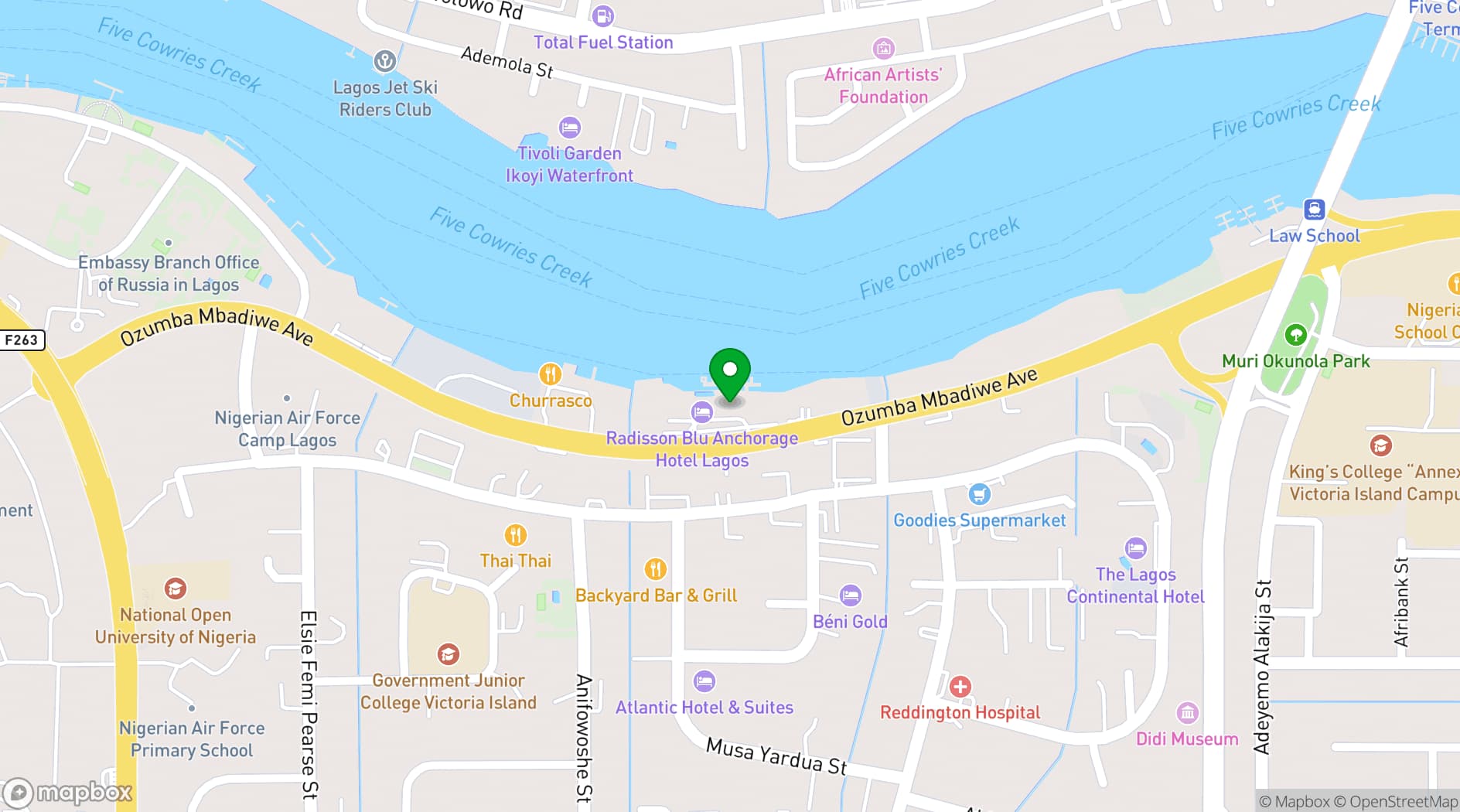 Map showing Radisson Blu Anchorage Hotel, Lagos, V.I.