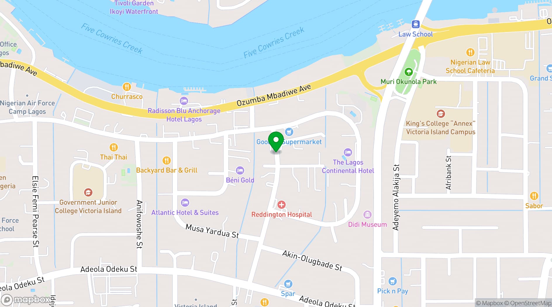 Map showing Lagos Continental Hotel