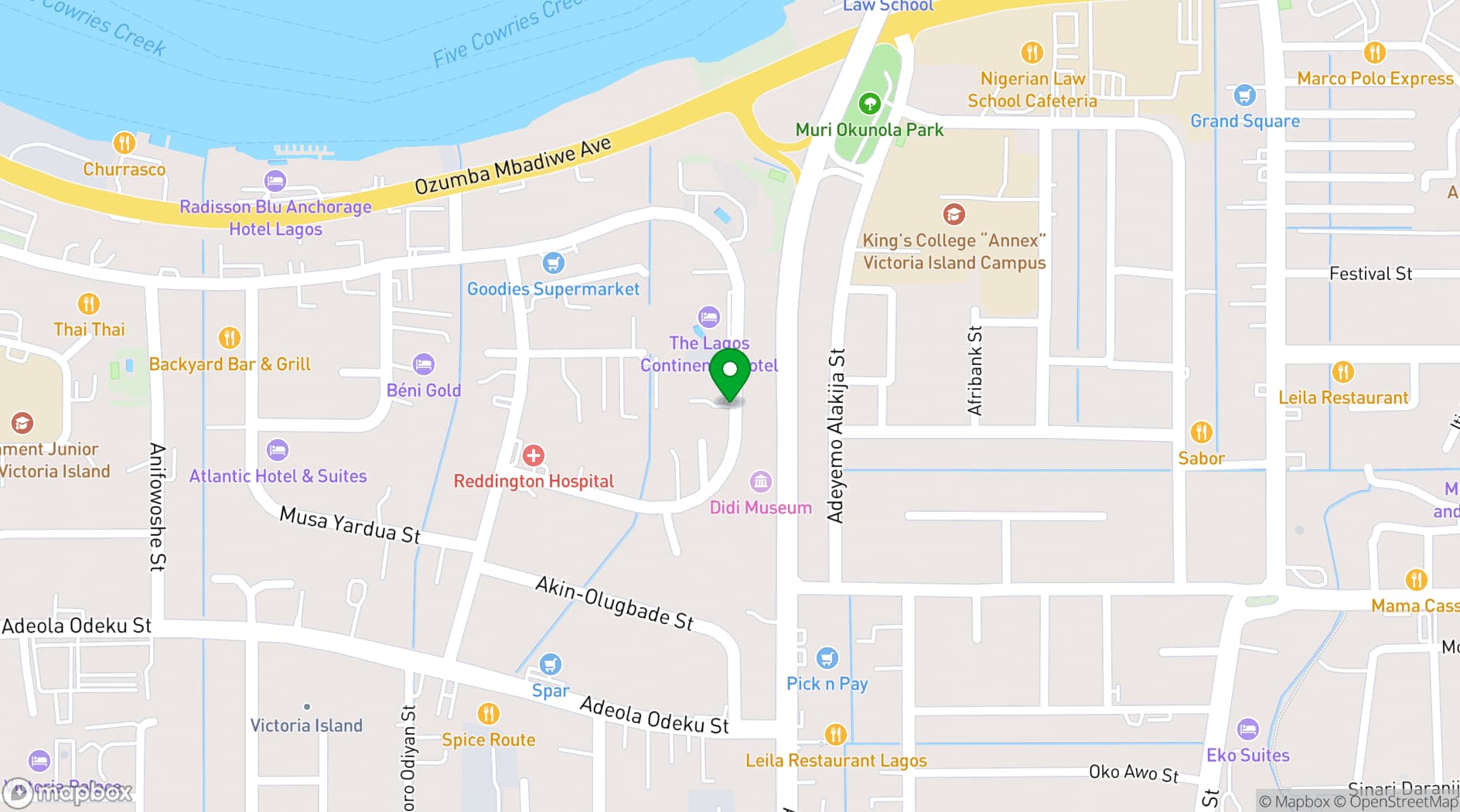 Map showing Nordic Hotel Lagos