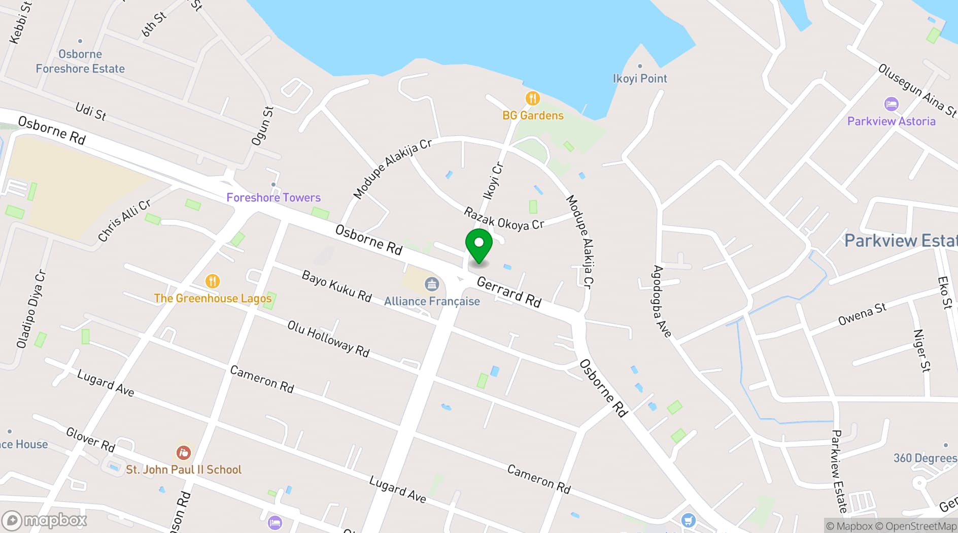 Map showing Chelsea Hotel Ikoyi