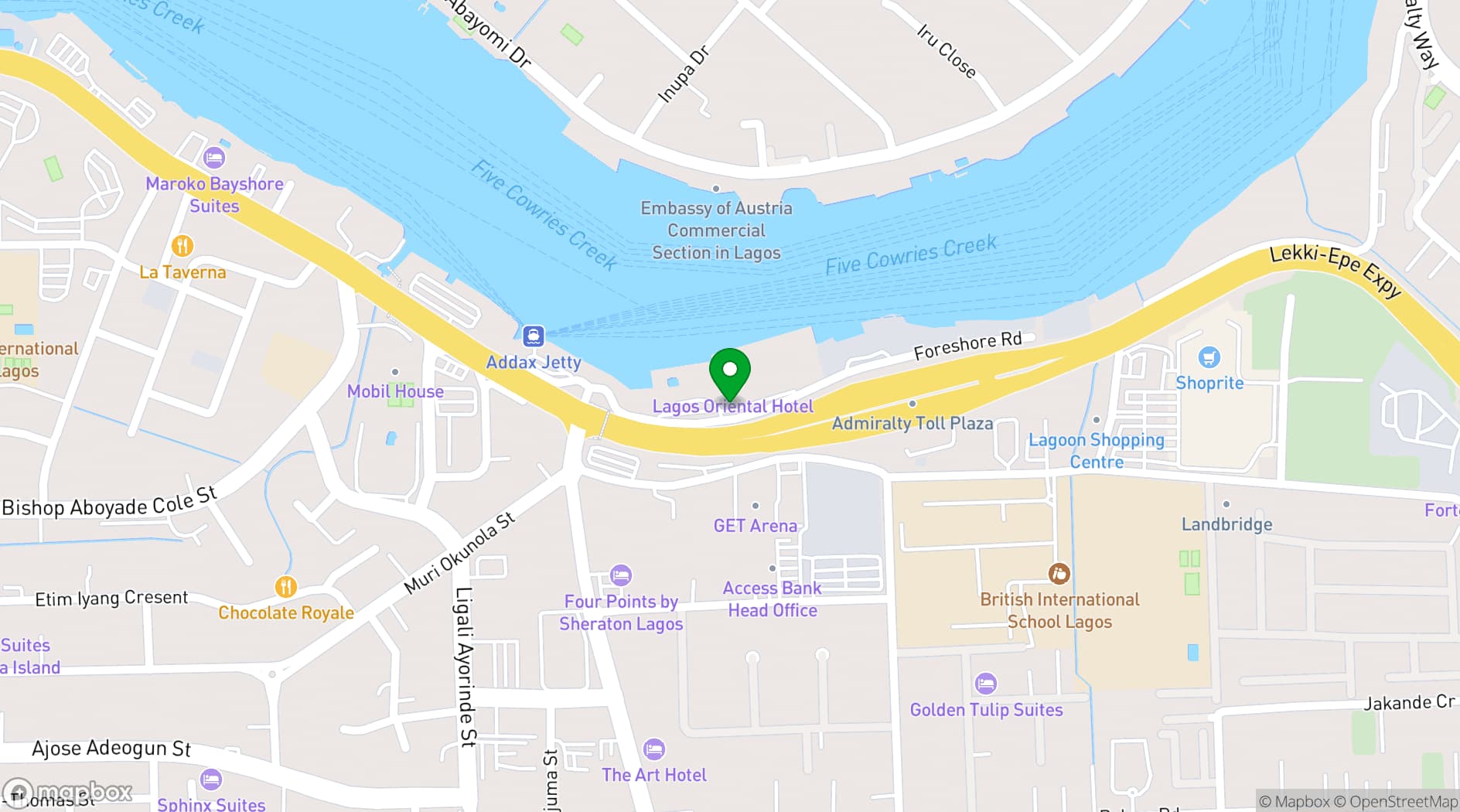 Map showing Lagos Oriental Hotel