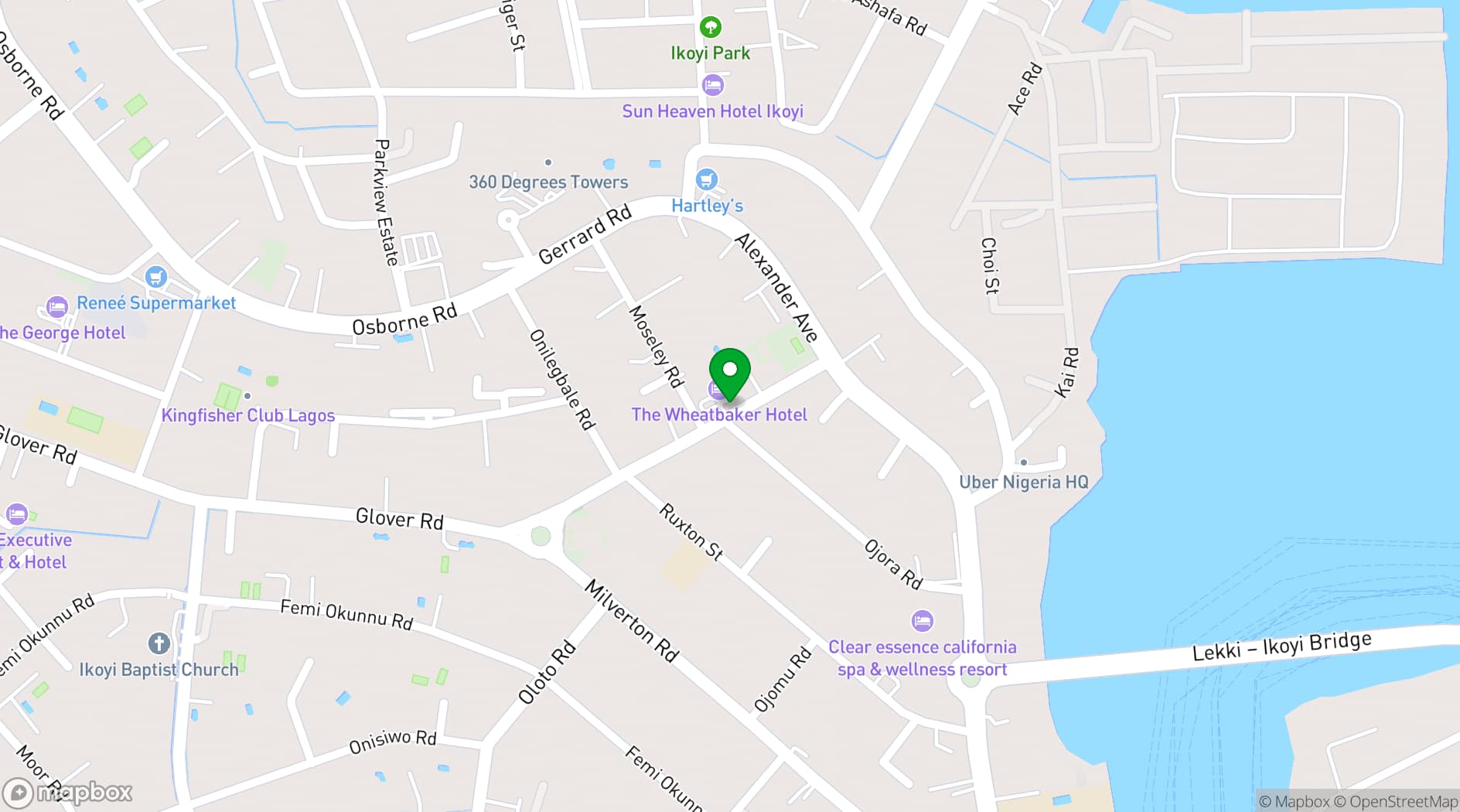 Map showing The Wheatbaker Hotel