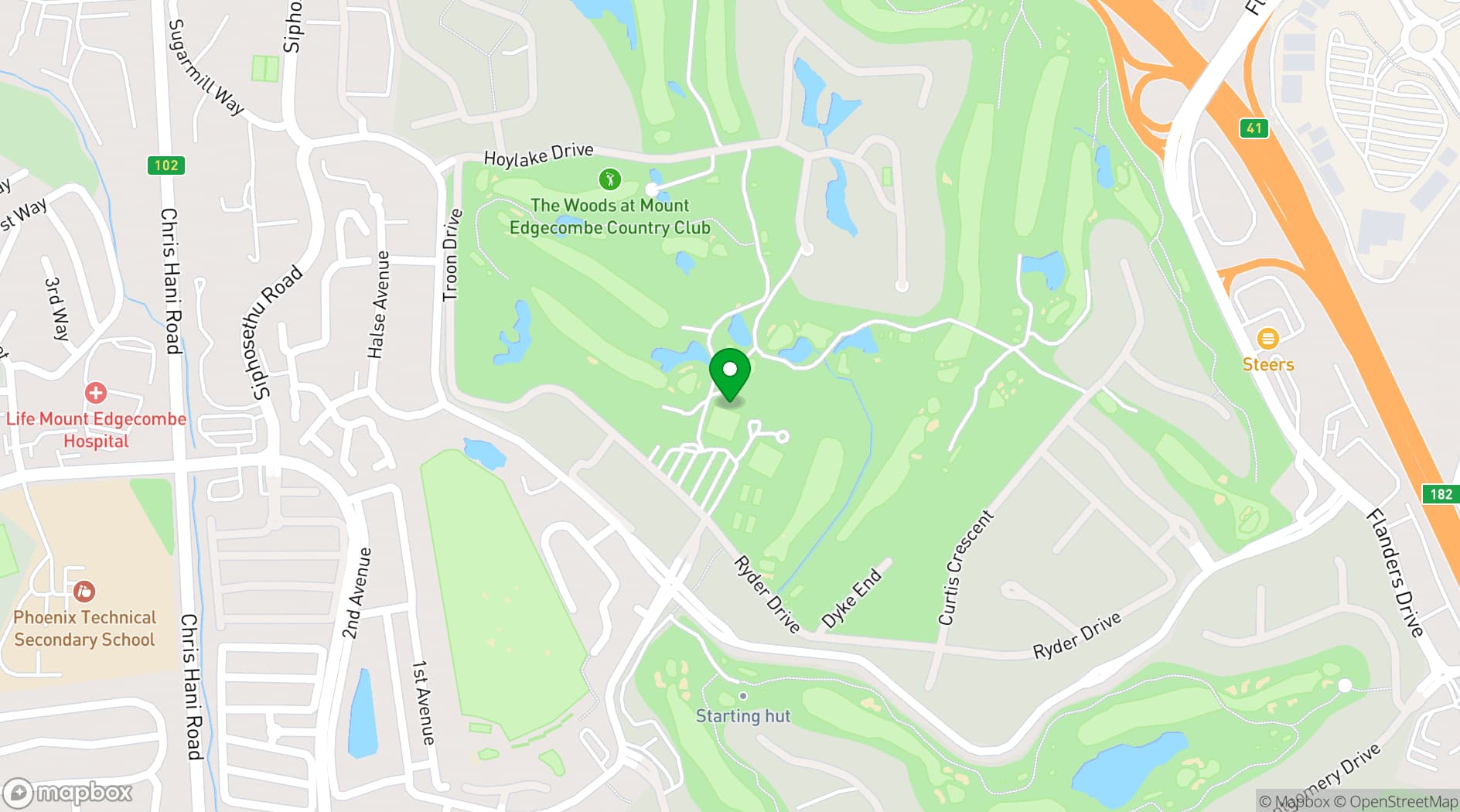 Map showing Mount Edgecombe Country Club