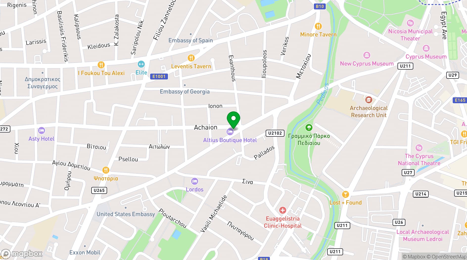 Map showing Altius Boutique Hotel