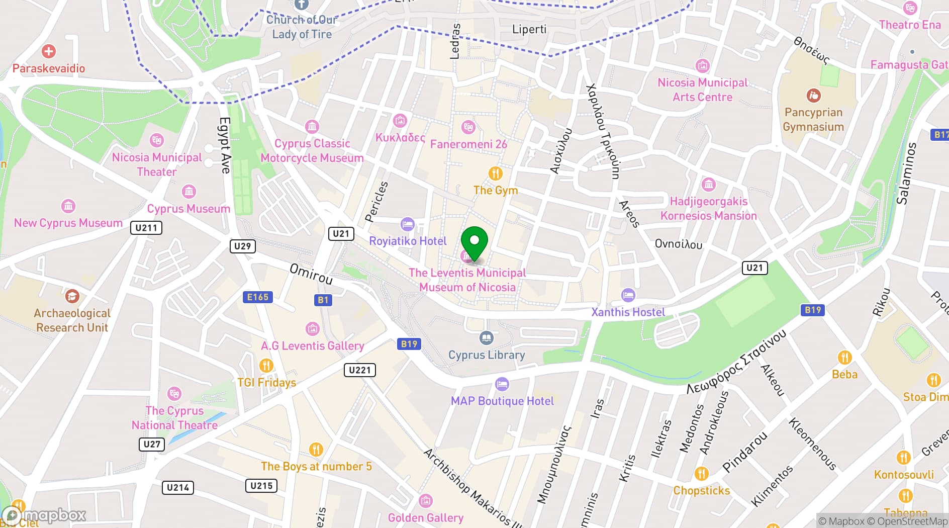 Map showing Leventis Municipal Museum of Nicosia