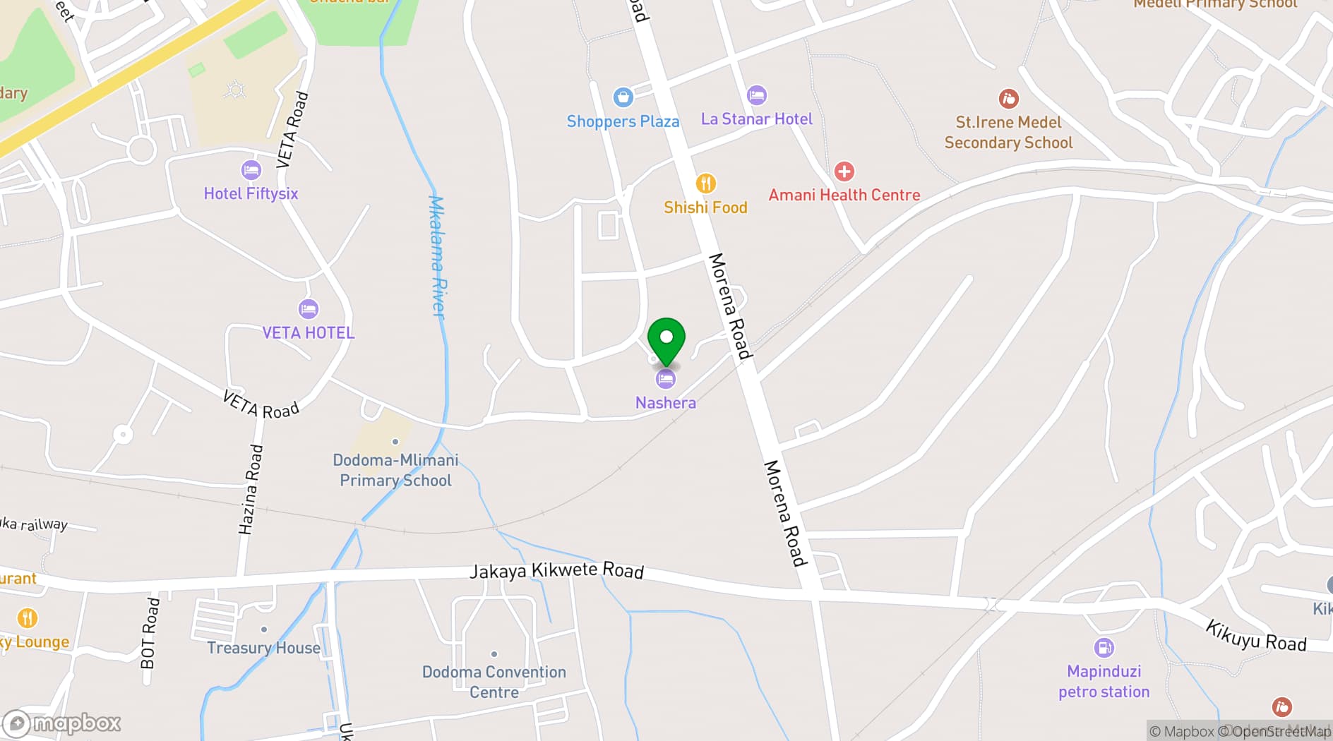 Map showing Nashera Hotels Dodoma