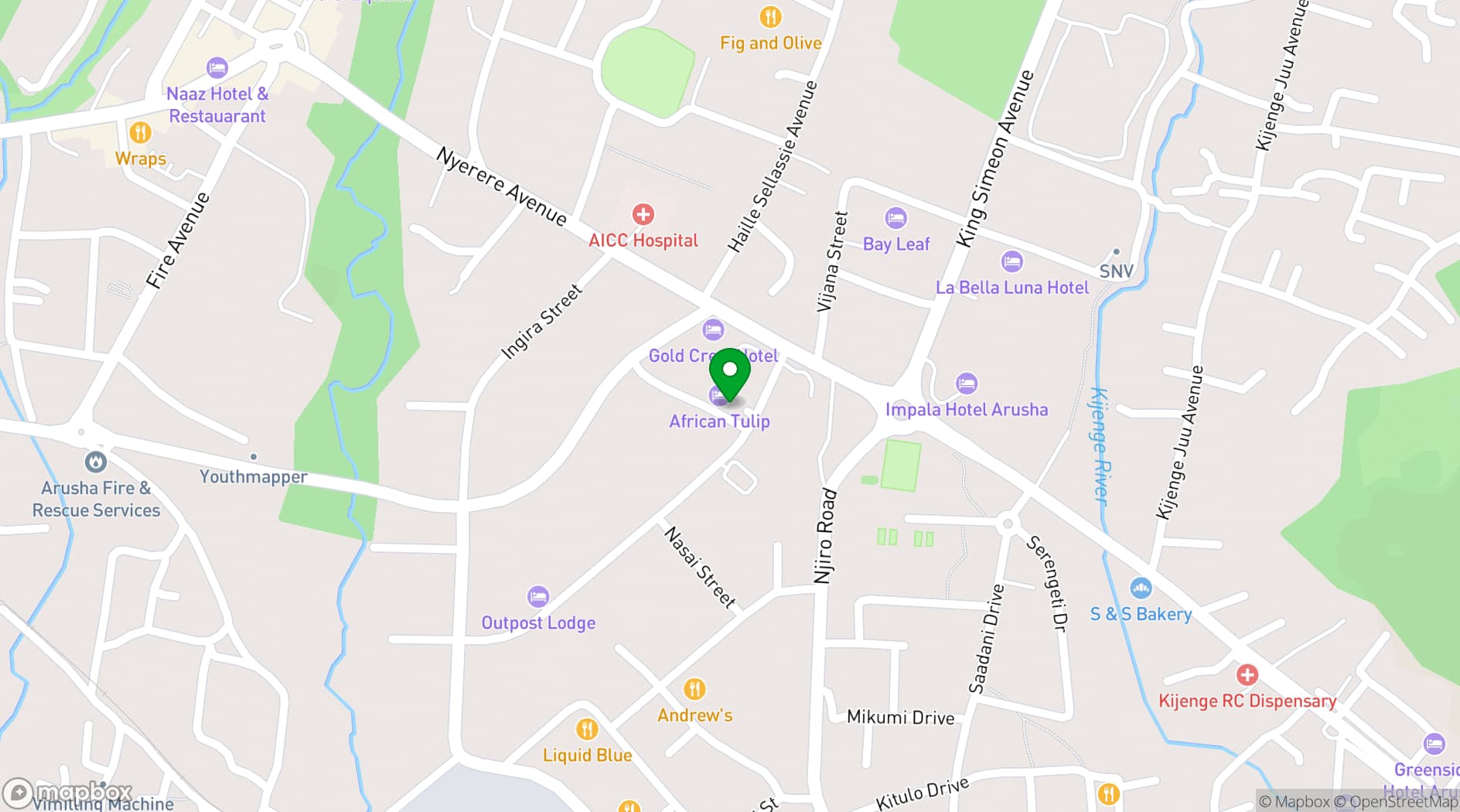 Map showing Baobab Restaurant