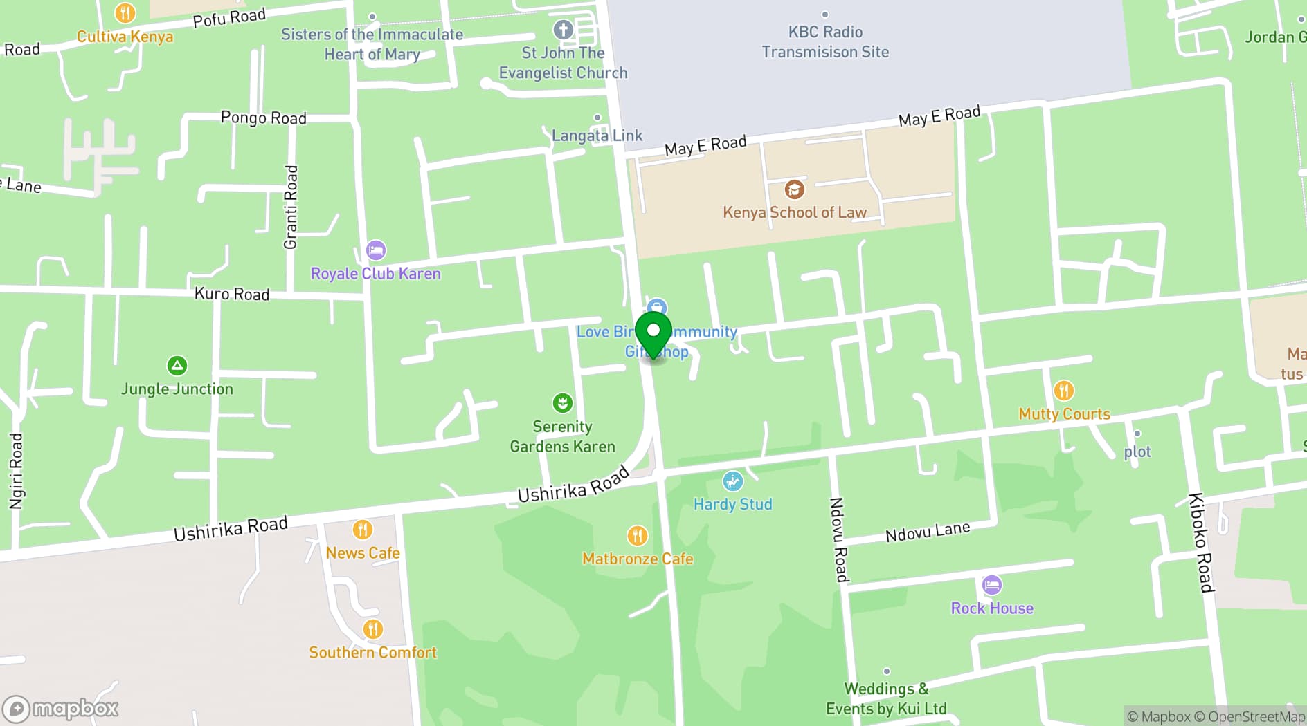 Map showing Langata Botanical Gardens