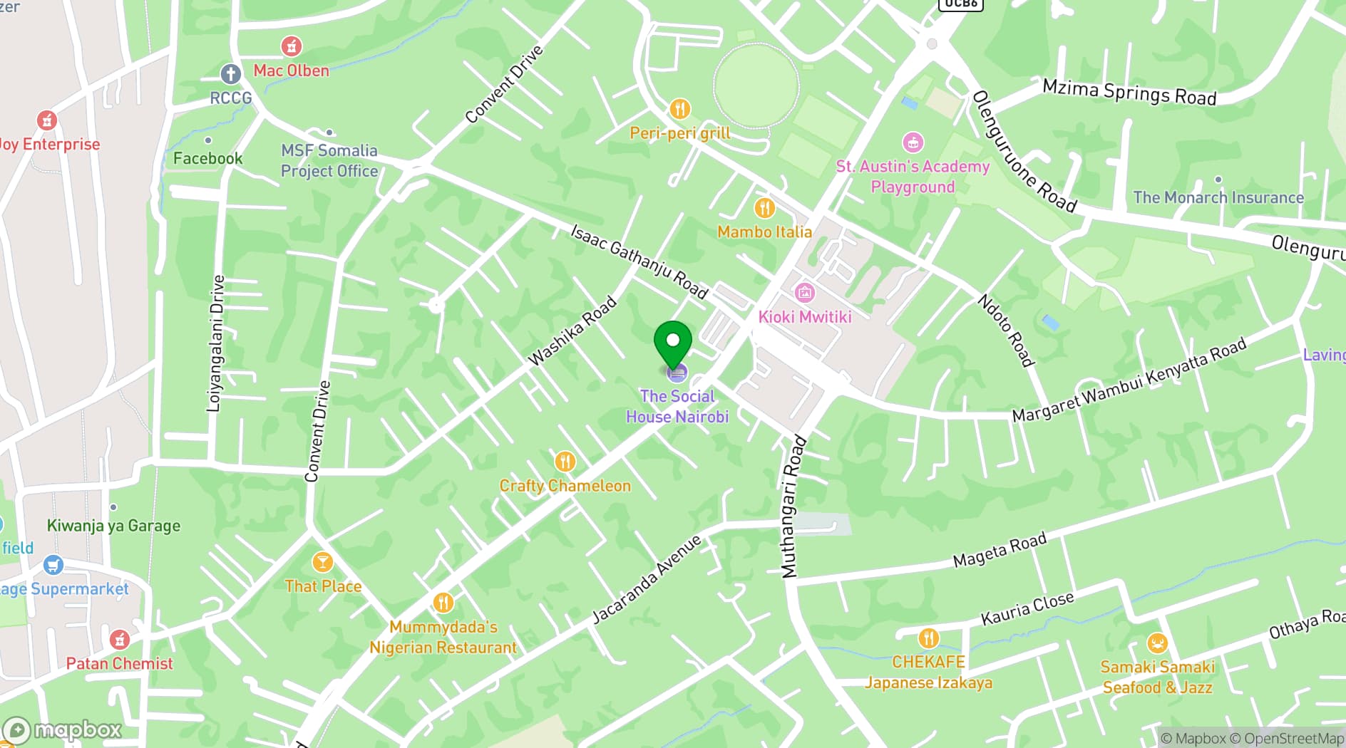 Map showing The Social House Nairobi