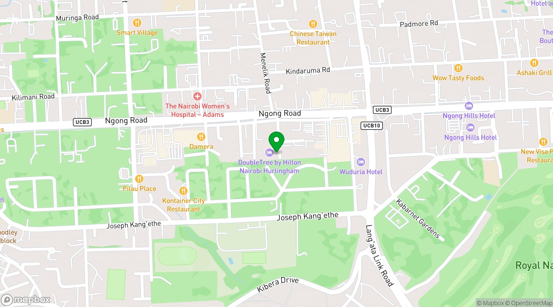 Map showing DoubleTree by Hilton Nairobi Hurlingham