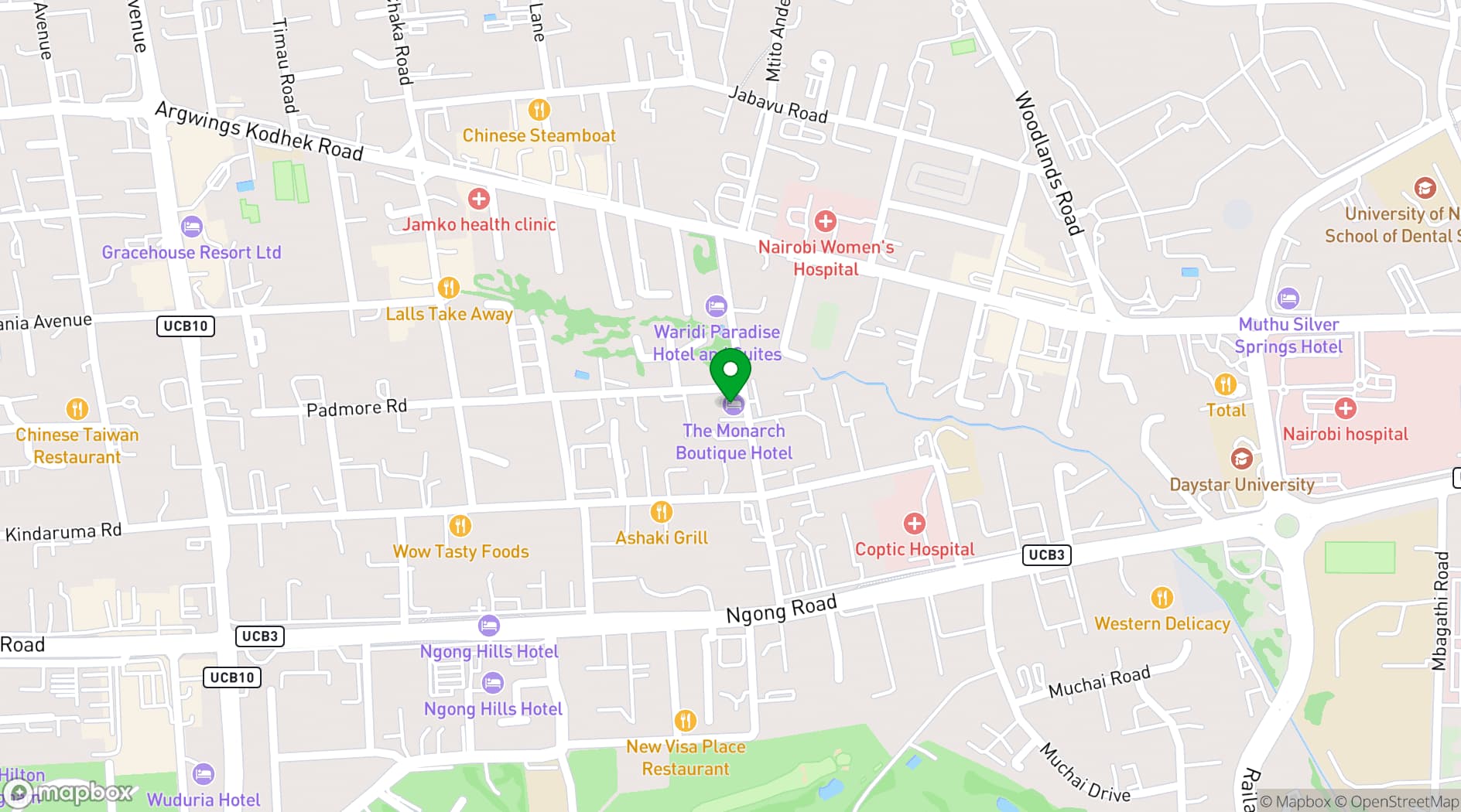 Map showing The Monarch Hotel