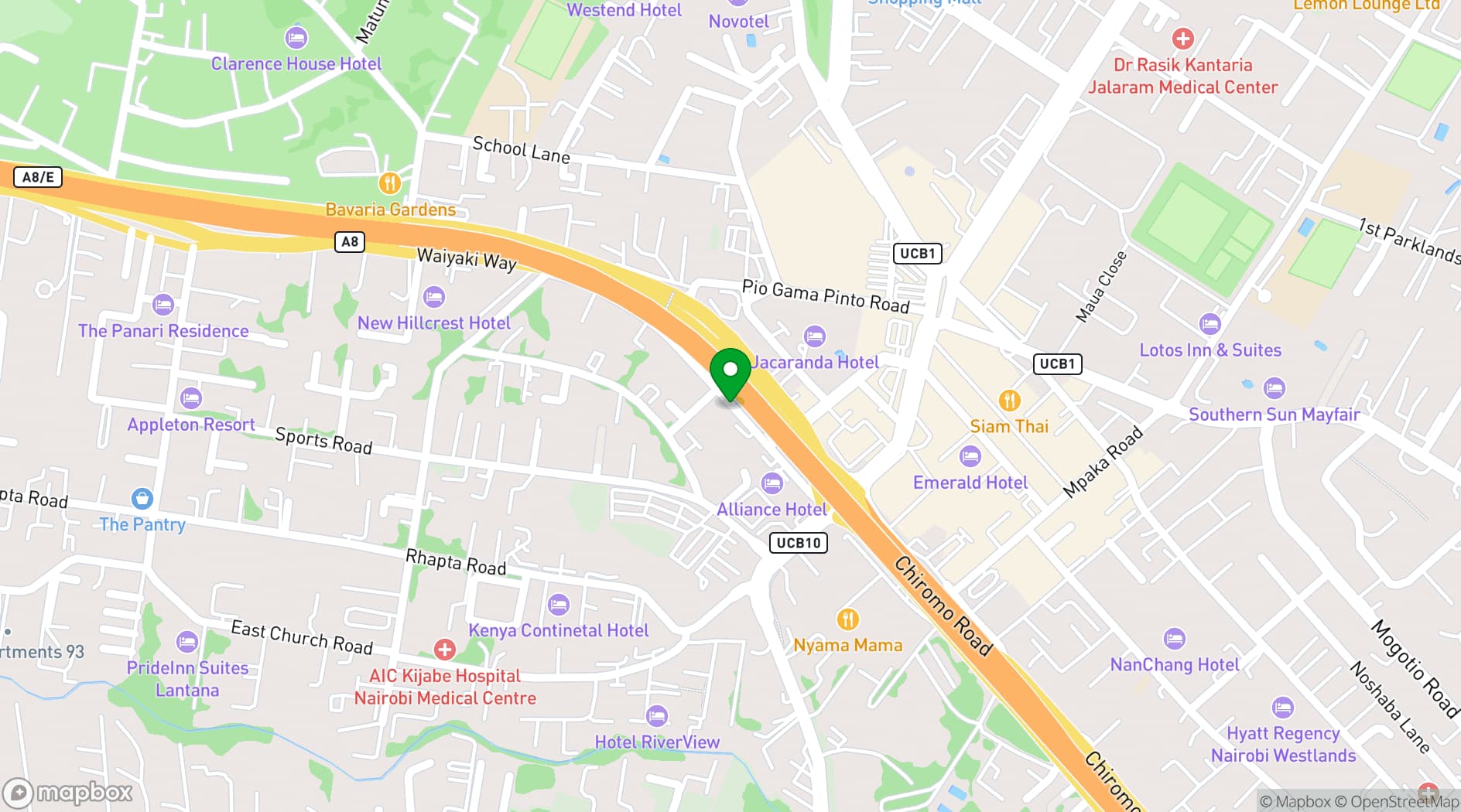 Map showing Park Inn by Radisson Nairobi Westlands