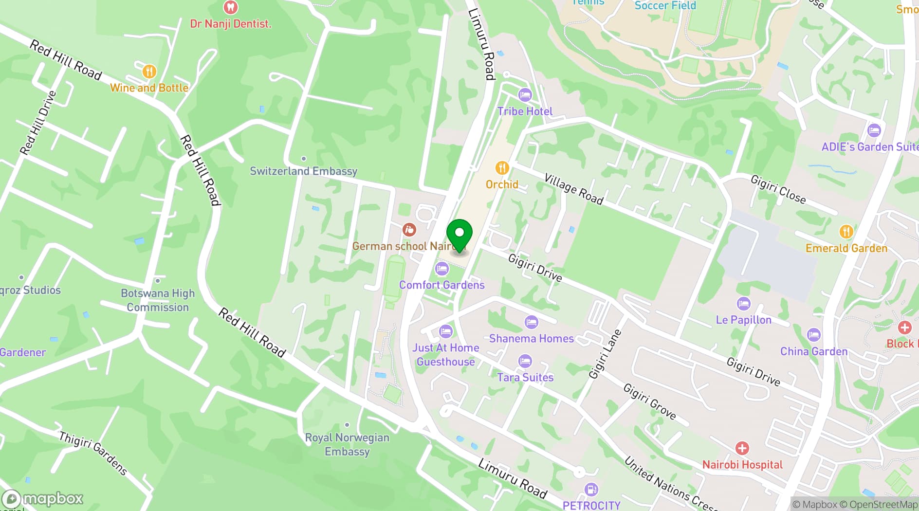 Map showing Trademark Hotel Nairobi