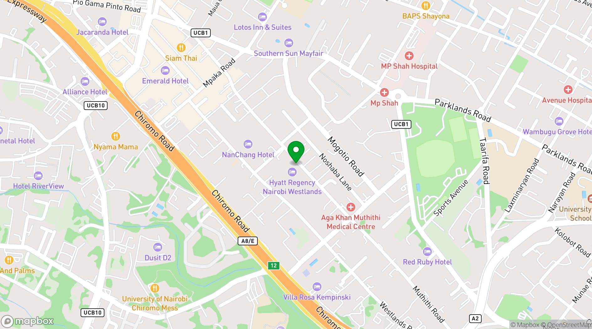Map showing Hyatt Regency Nairobi Westlands
