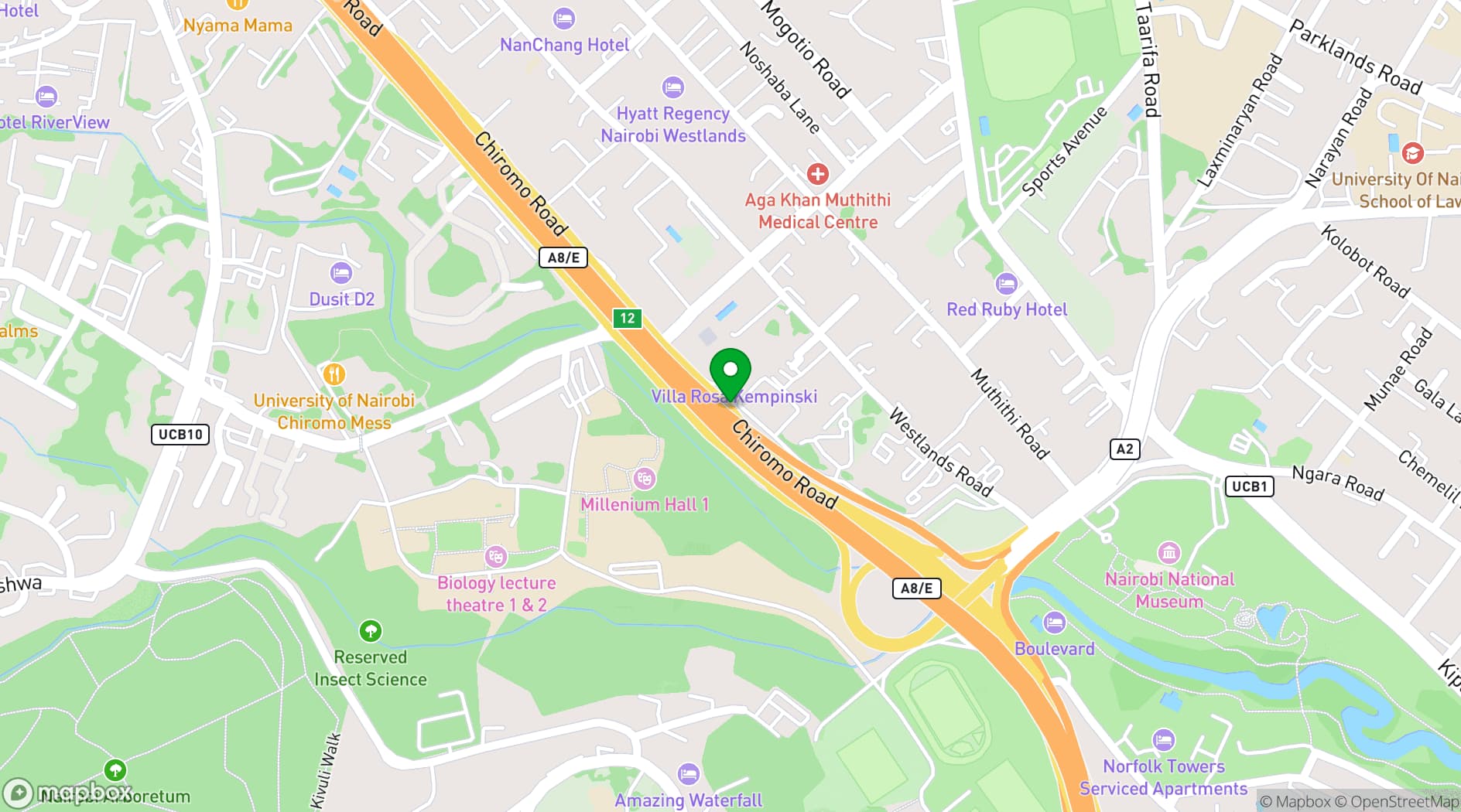 Map showing Villa Rosa Kempinski Nairobi