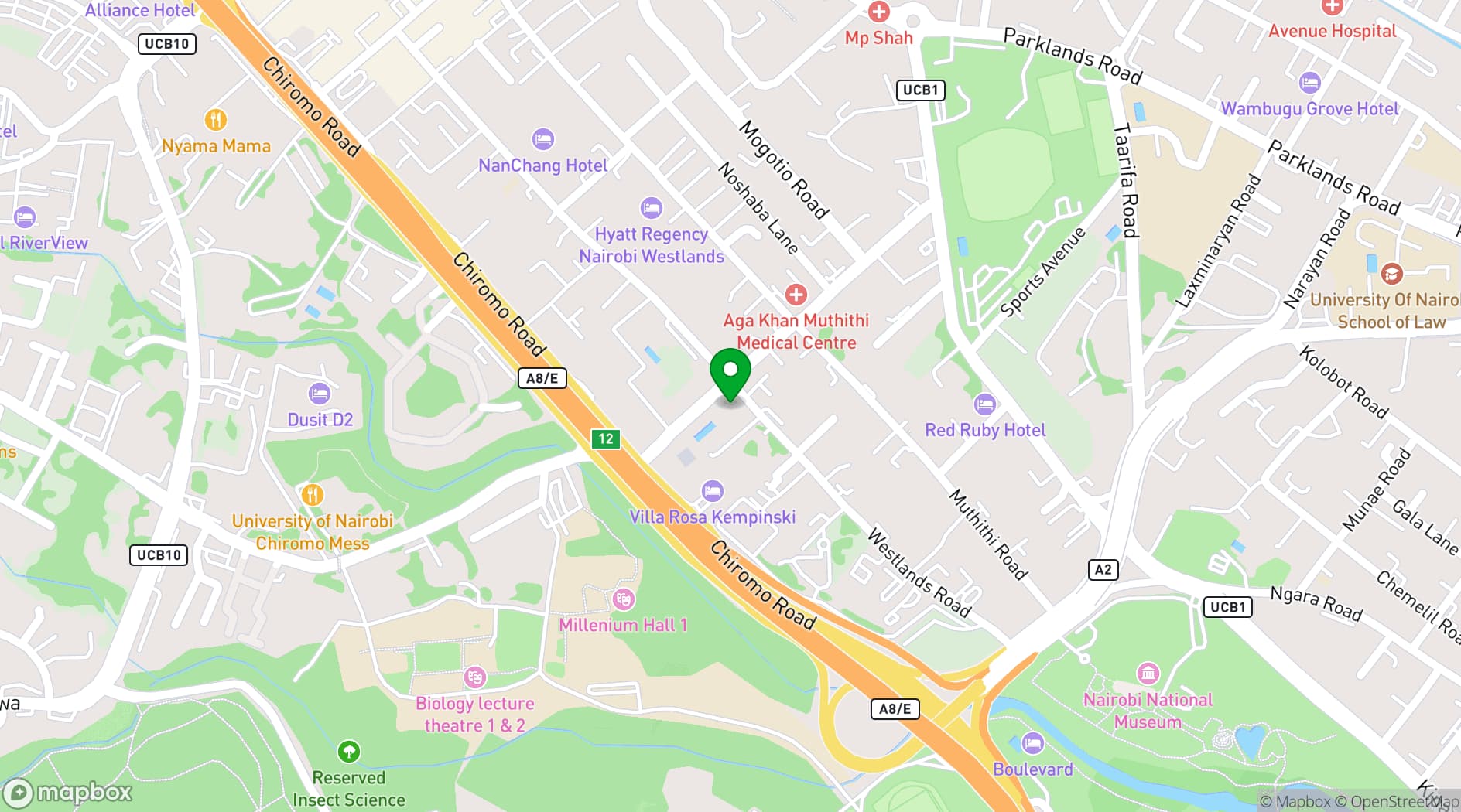 Map showing JW Marriott Hotel Nairobi