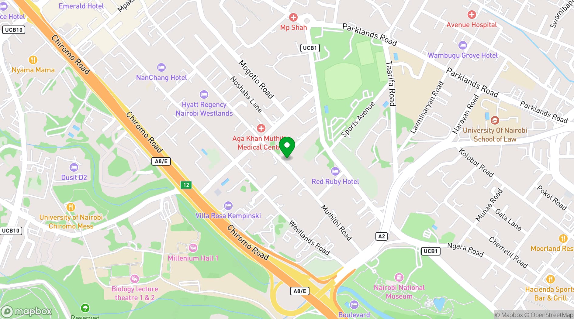 Map showing Golden Tulip Westlands Nairobi