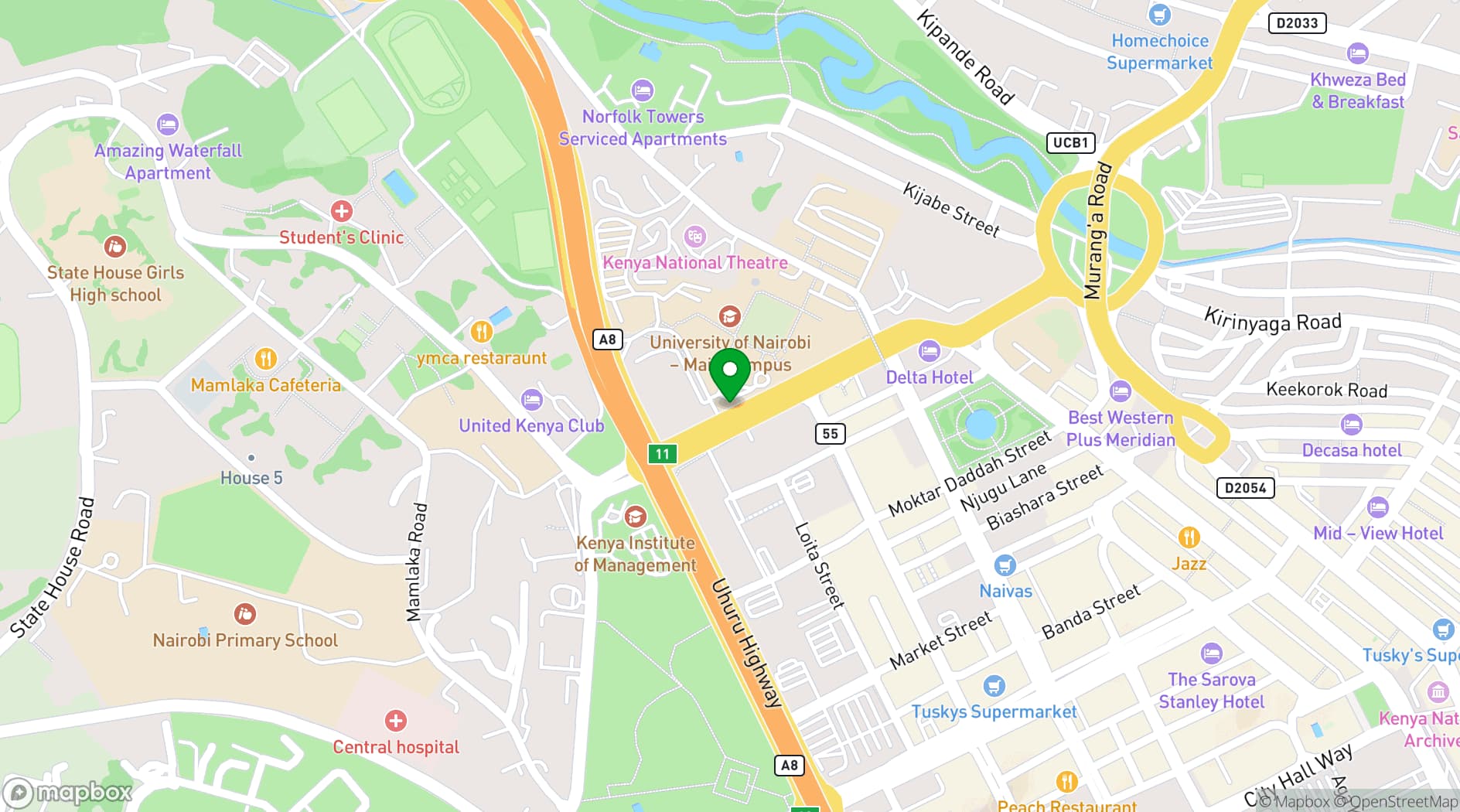 Map showing University of Nairobi