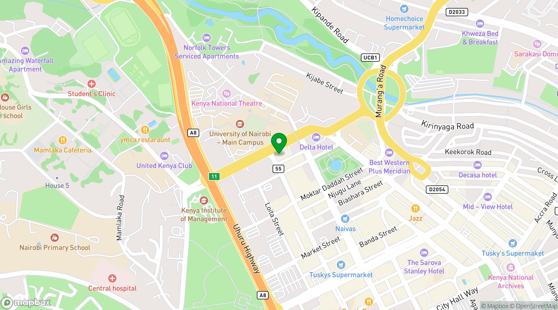 Map showing Nairobi Safari Club by Swiss-Belhotel