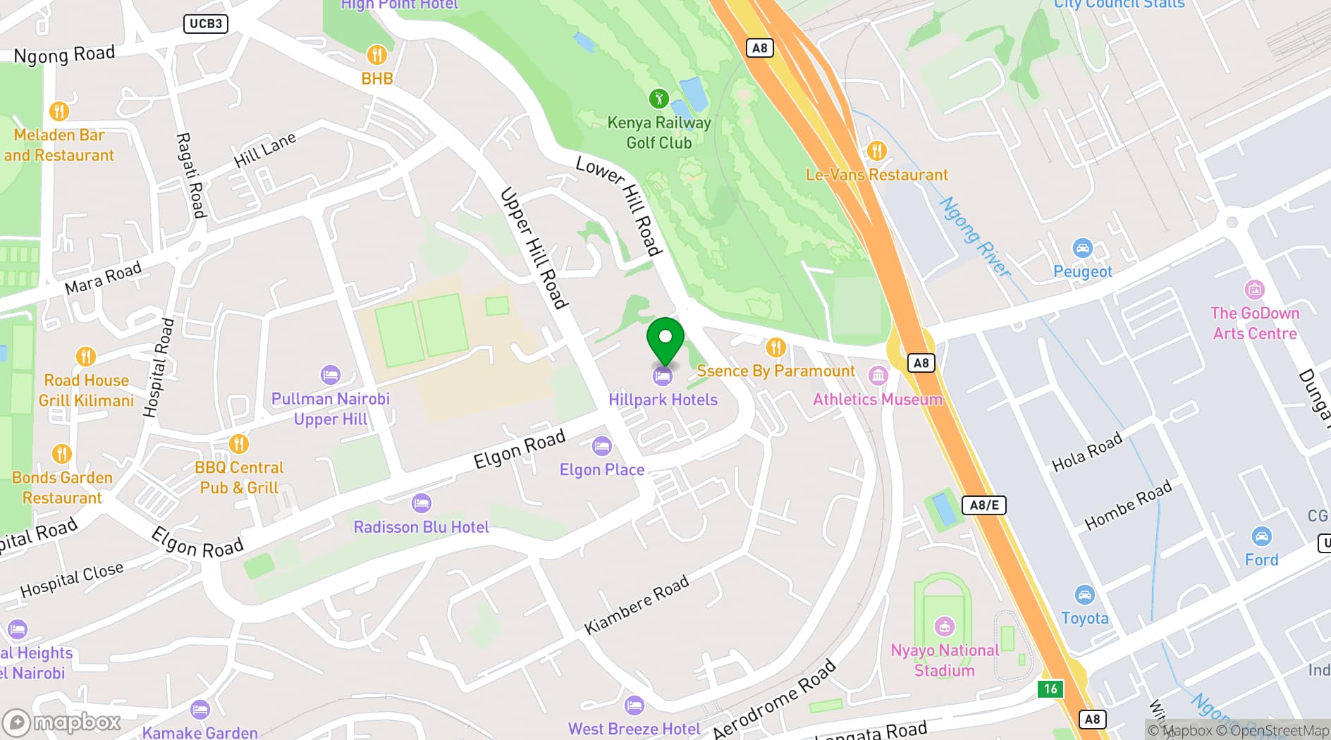 Map showing Hillpark Hotel