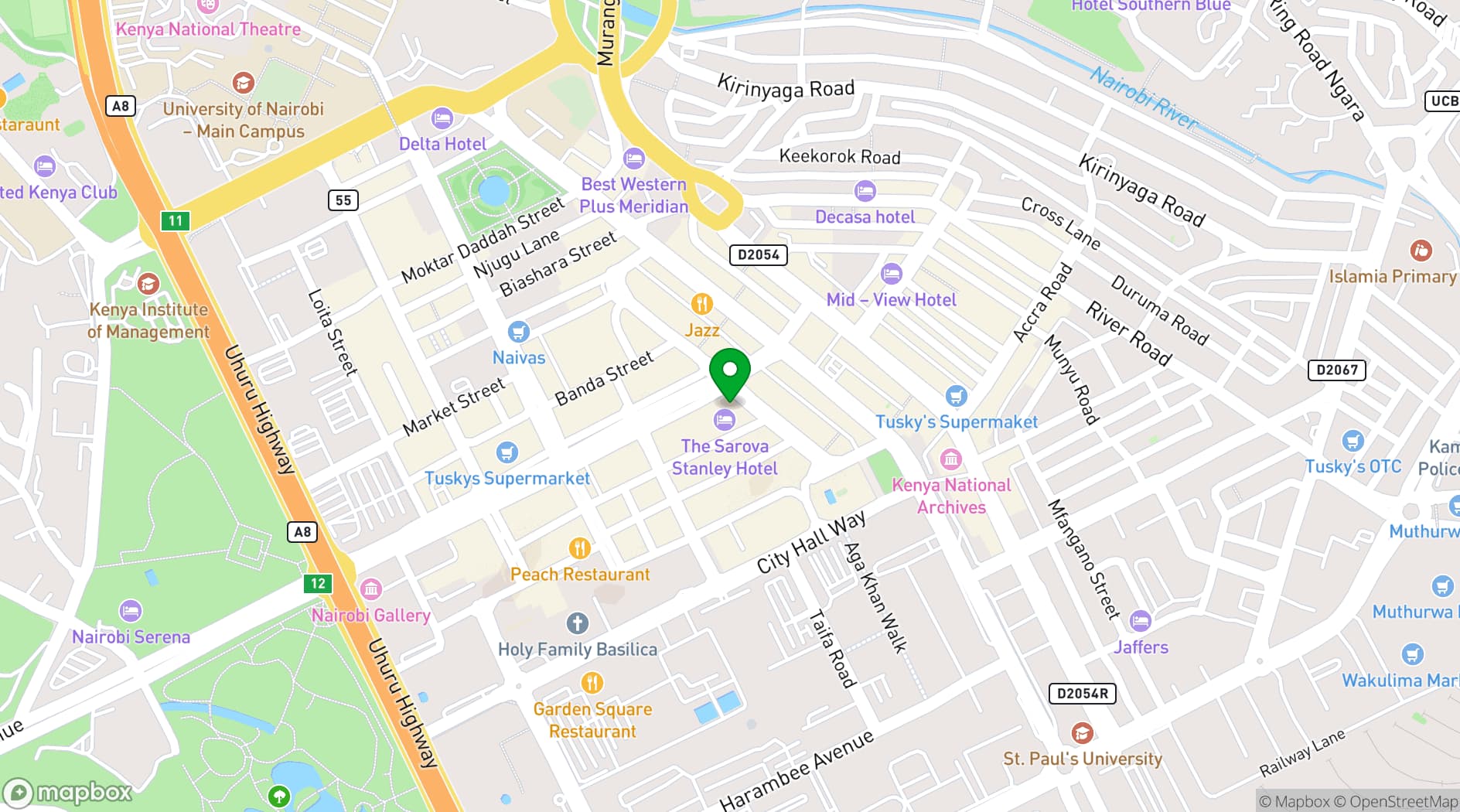 Map showing Sarova Stanley Hotel