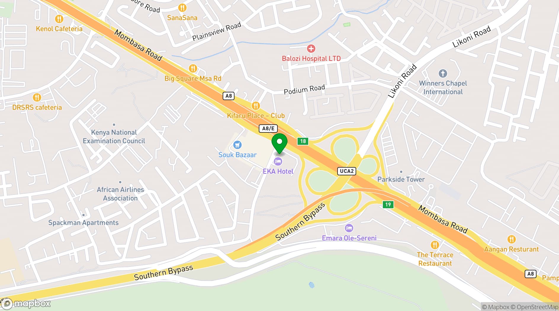 Map showing Eka Hotel Nairobi