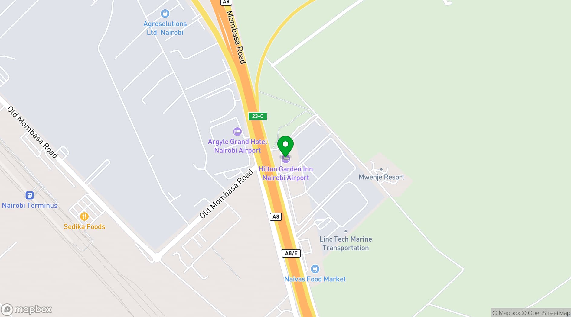 Map showing Hilton Garden Inn Nairobi Airport