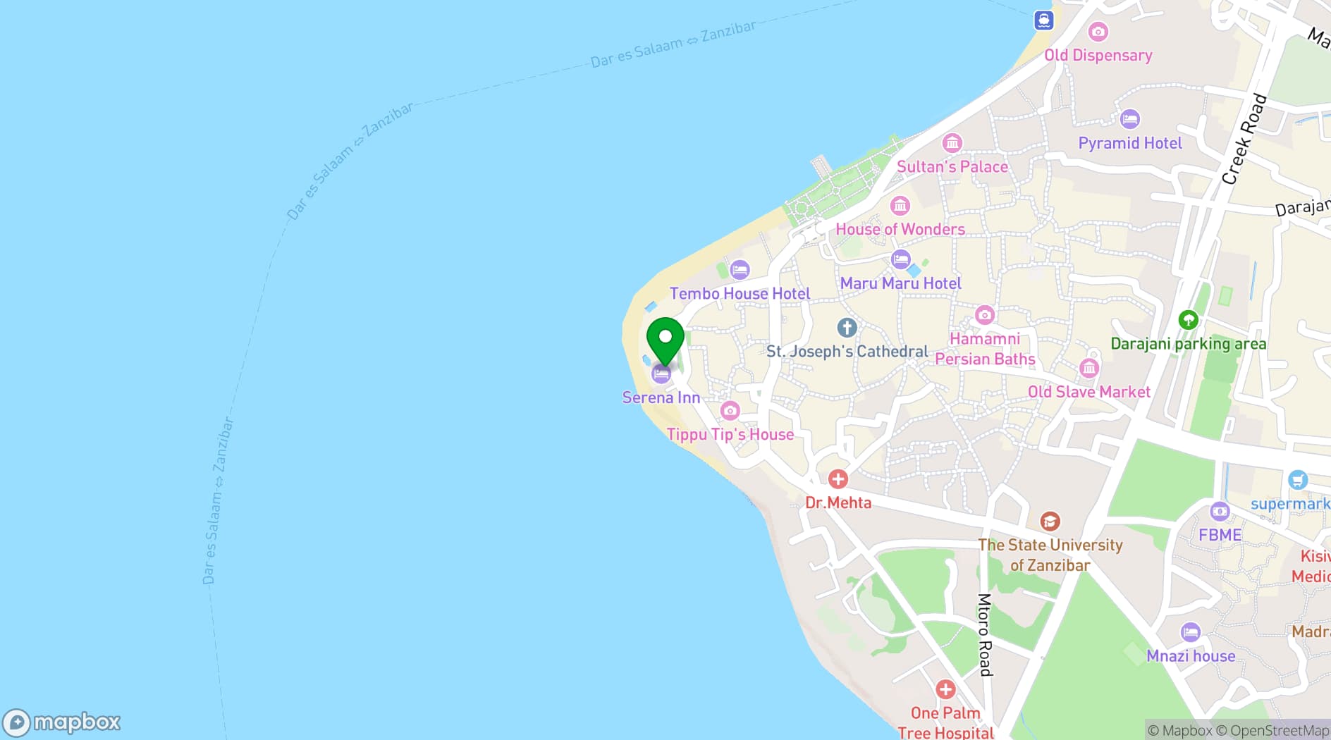 Map showing Zanzibar Serena Inn