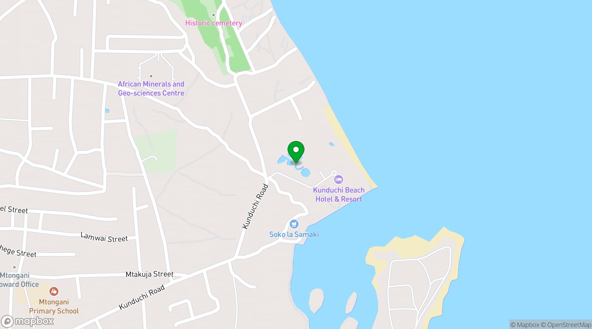 Map showing Kunduchi Wet 'N' Wild Water Park