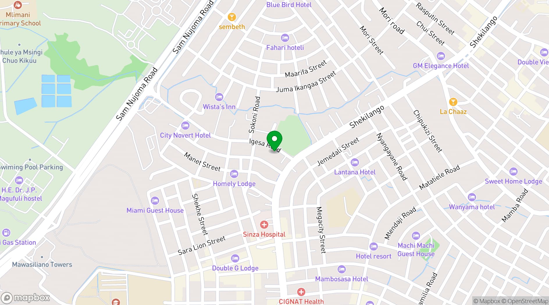 Map showing Mwika Hotel