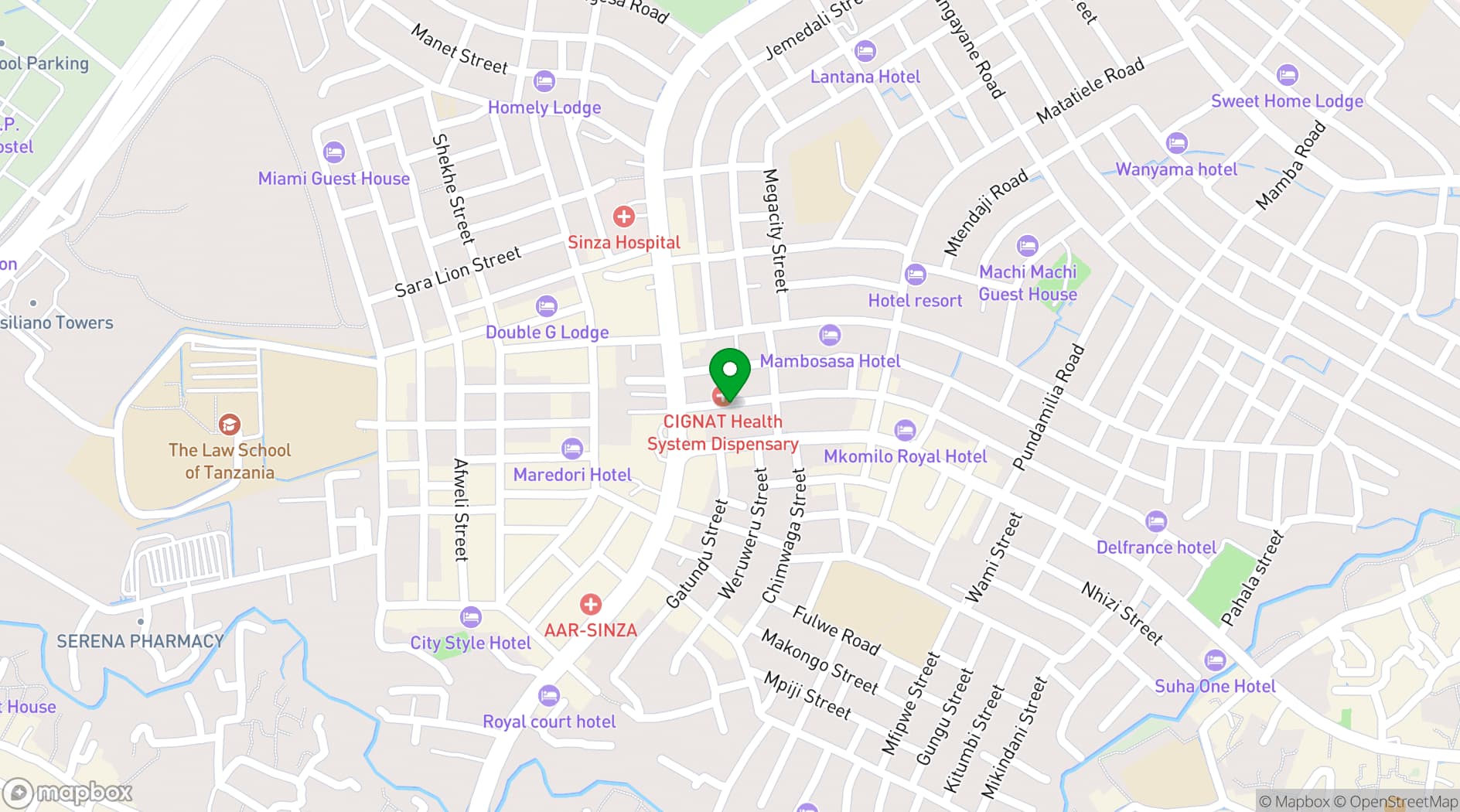 Map showing New Sinza Delux Social Hall