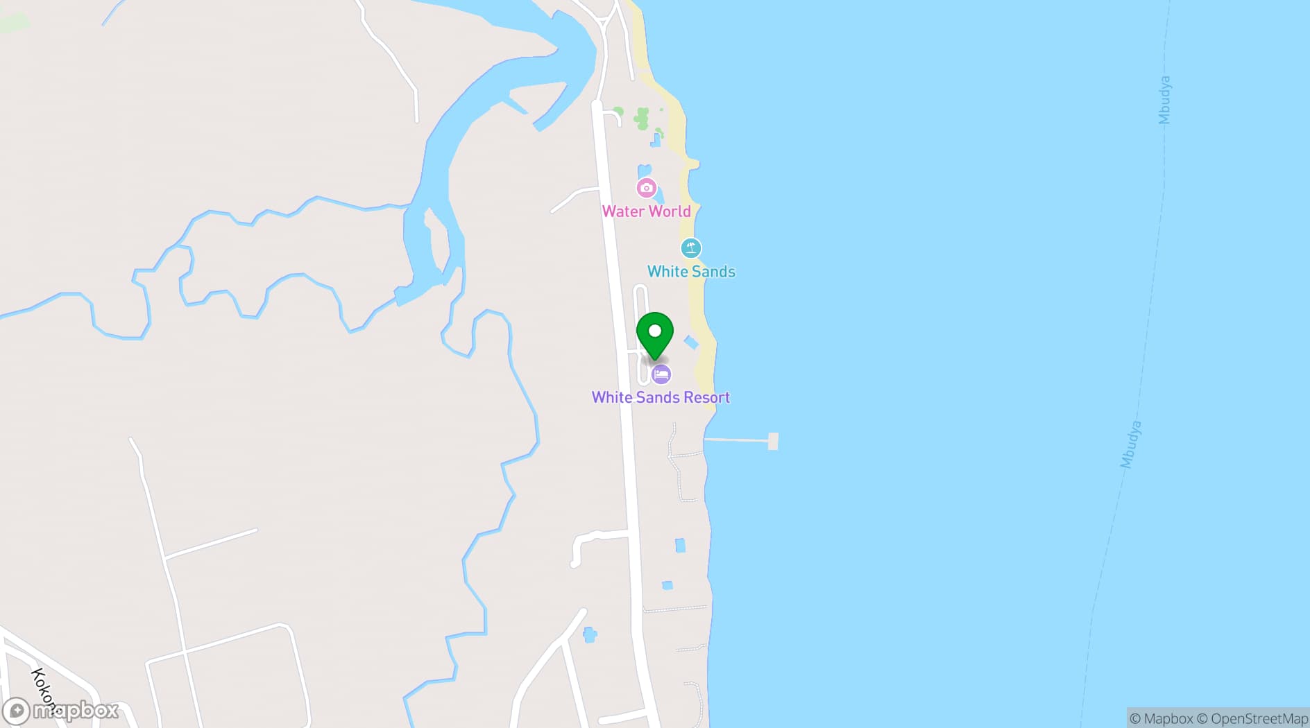 Map showing White Sands Resort and Conference Centre