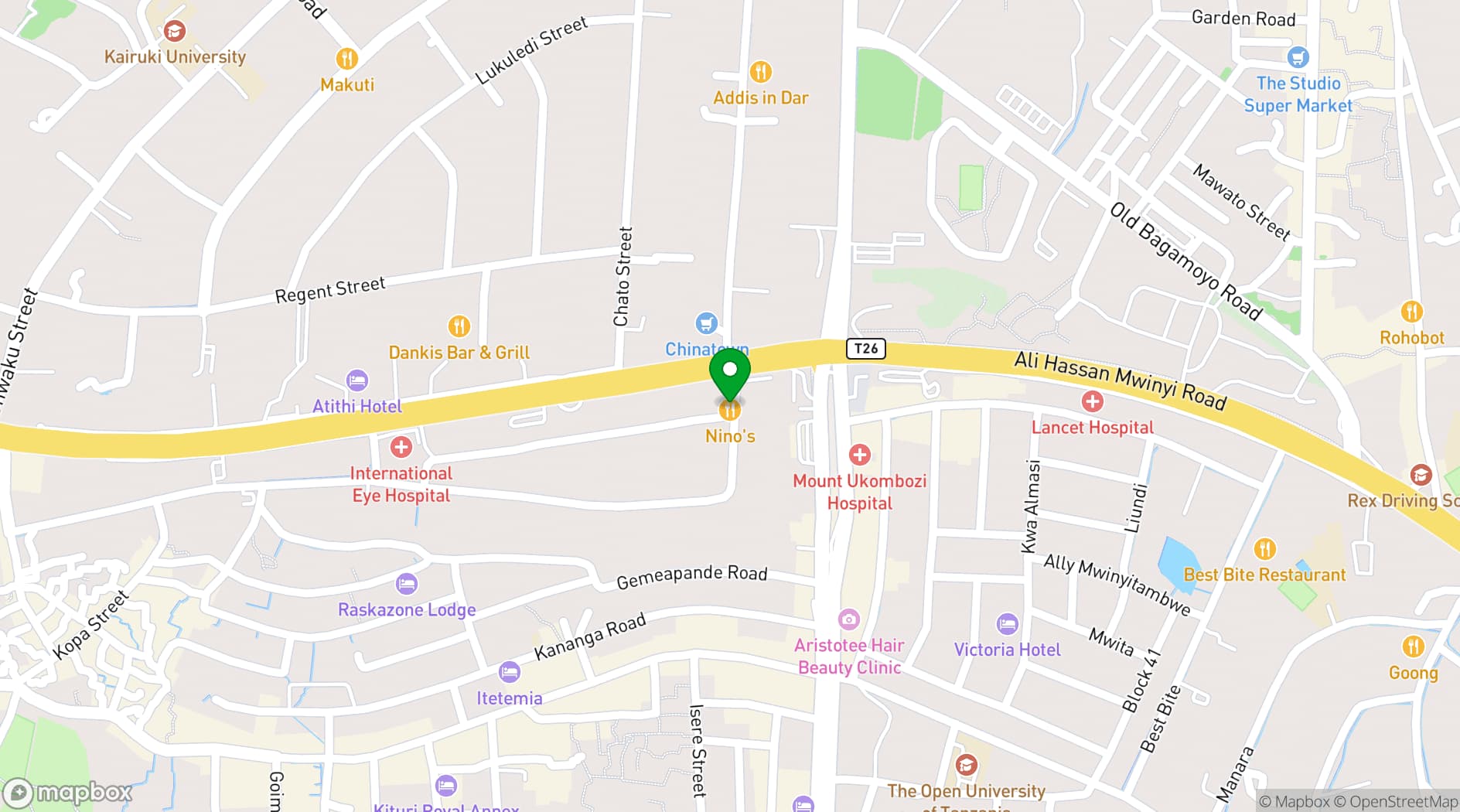 Map showing NINO’s RESTAURANT TANZANIA