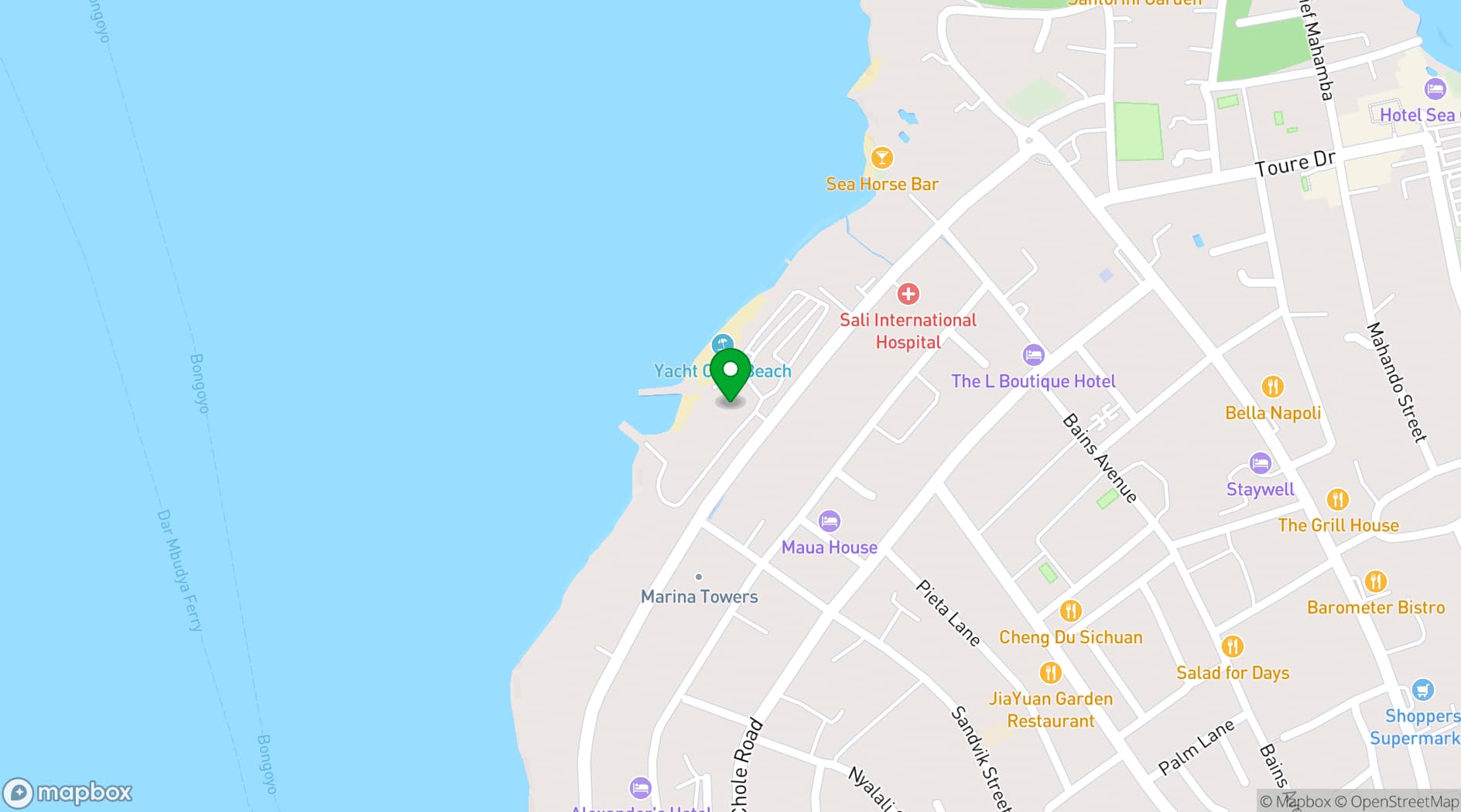 Map showing Dar es Salaam Yacht Club