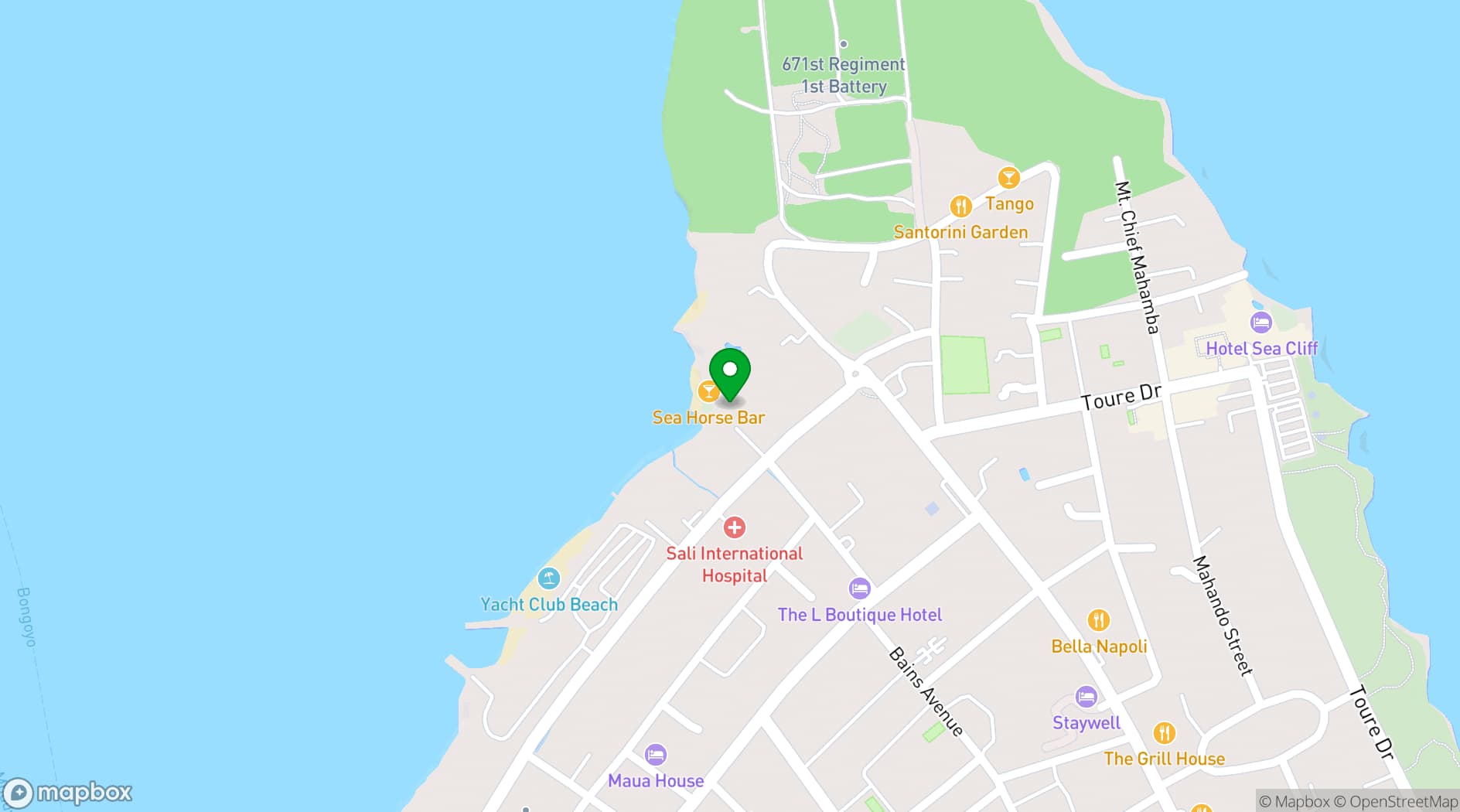 Map showing Coral Beach Hotel Dar es Salaam
