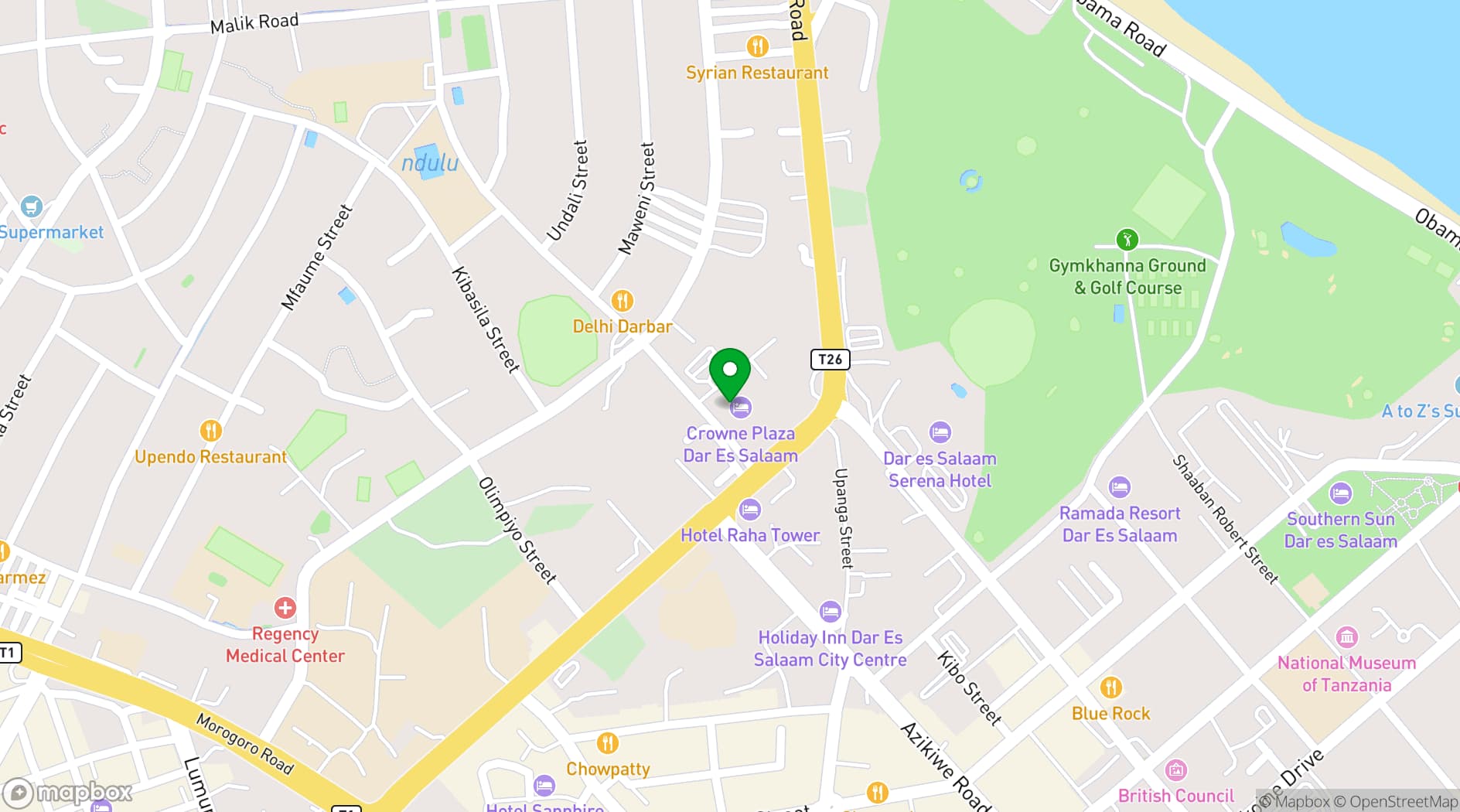 Map showing Crowne Plaza Dar Es Salaam
