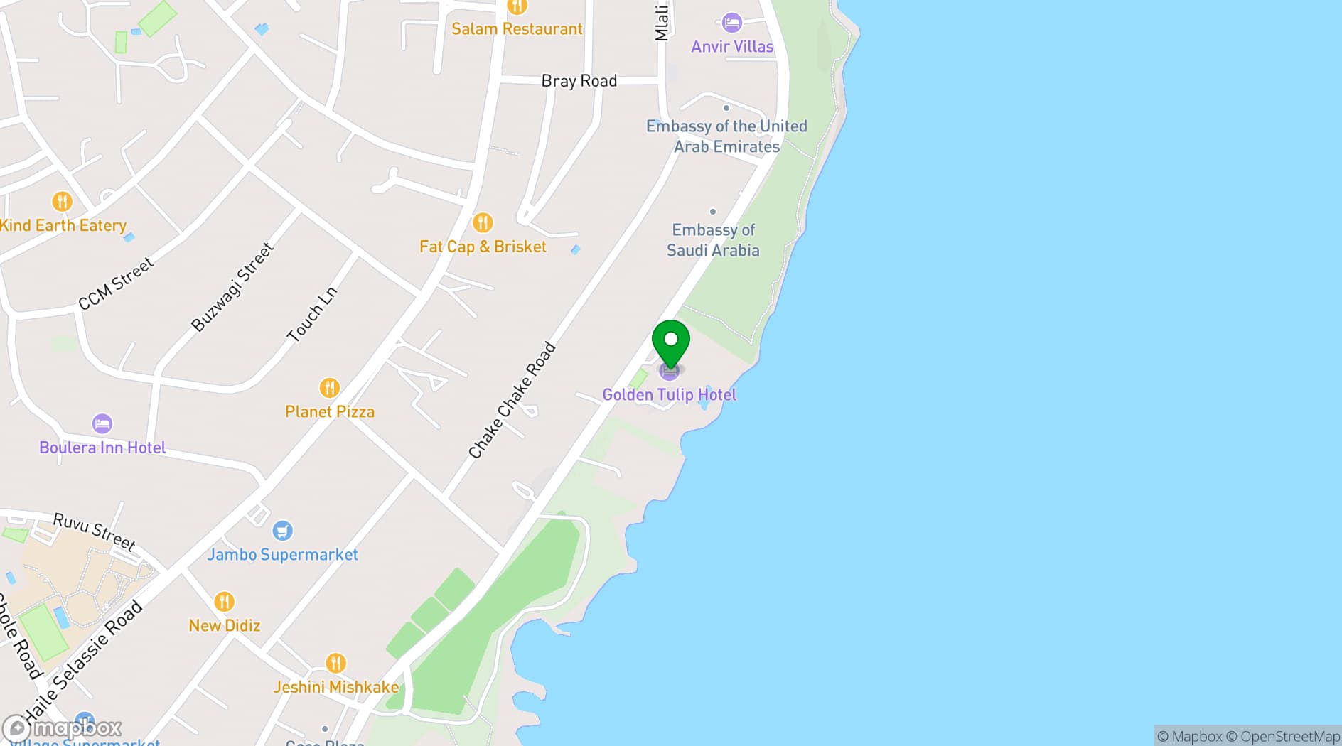 Map showing Golden Tulip Dar Es Salaam