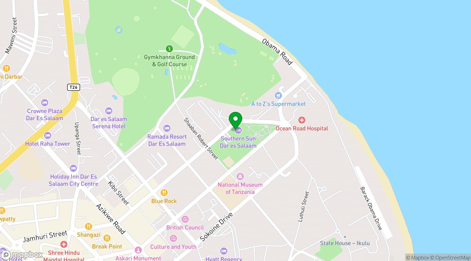 Map showing Southern Sun Dar es Salaam