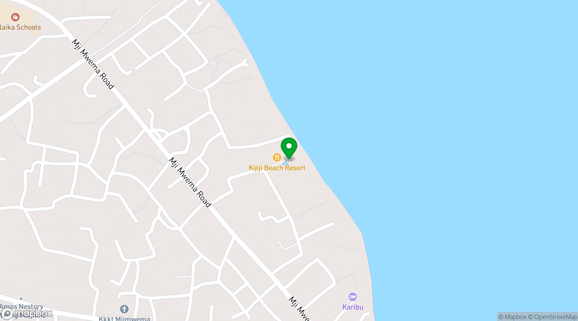 Map showing Kijiji Beach Resort