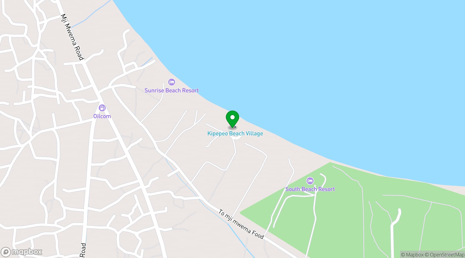 Map showing Kipepeo Beach & Village