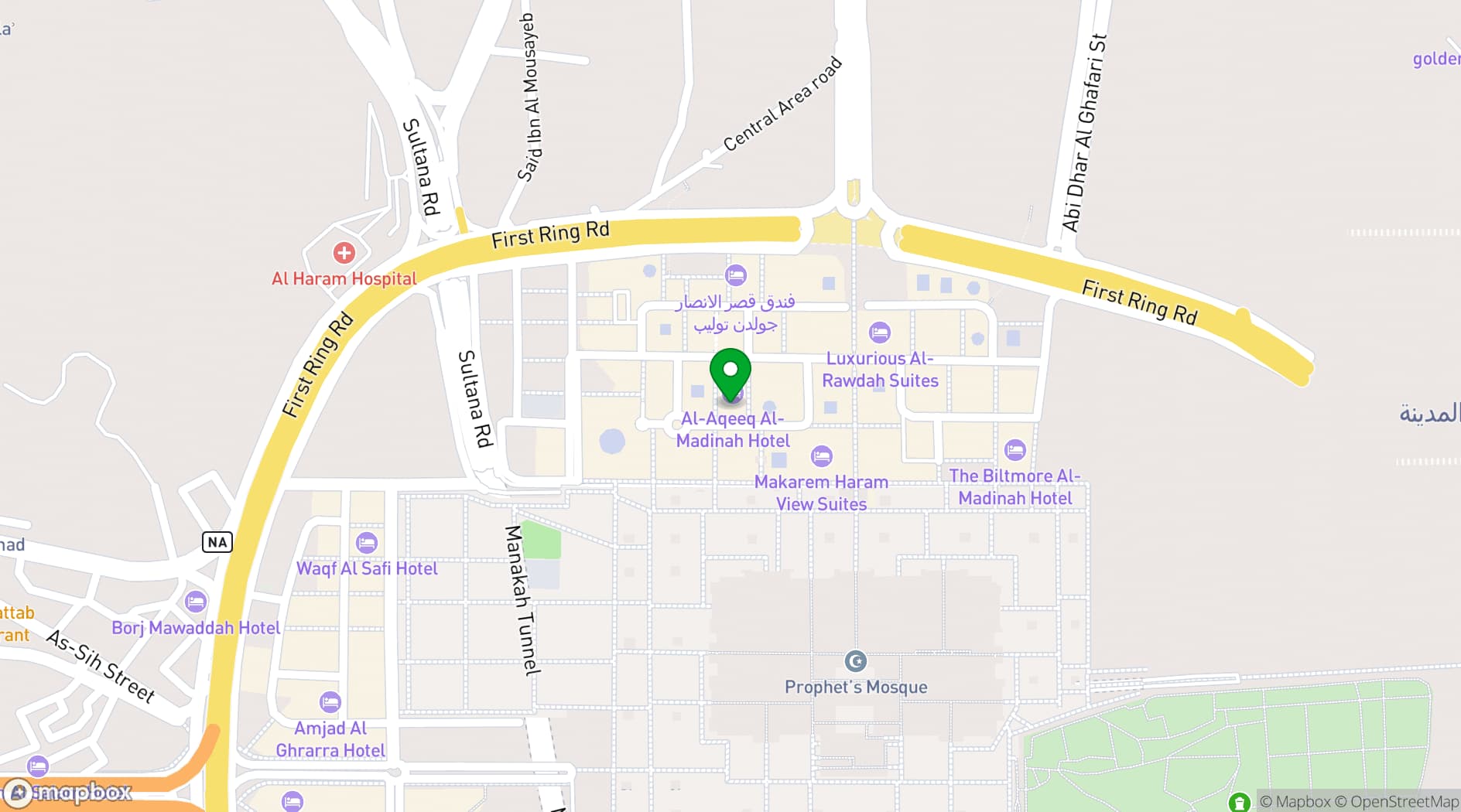 Map showing Al-Aqeeq Hotels Group