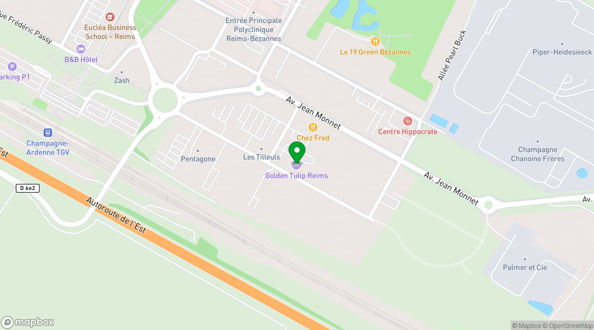 Map showing HOTEL GOLDEN TULIP REIMS