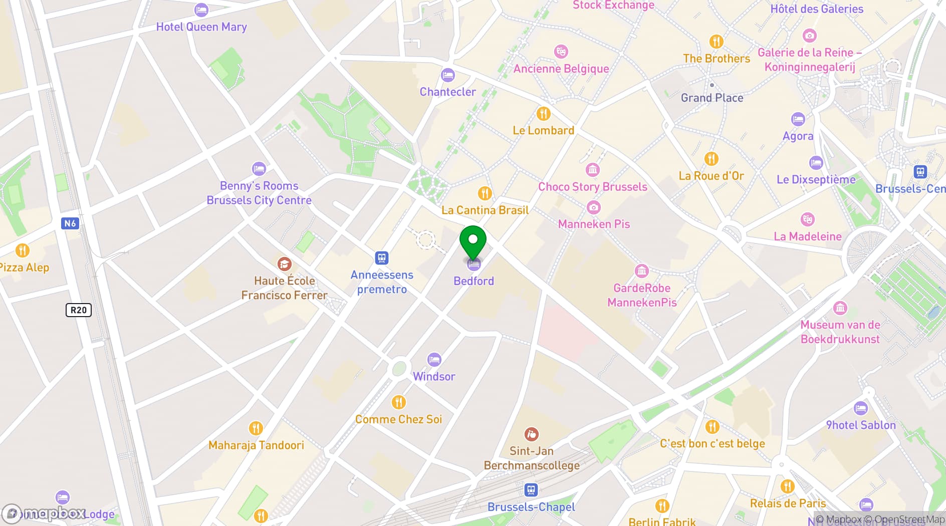 Map showing The Bedford Hotel