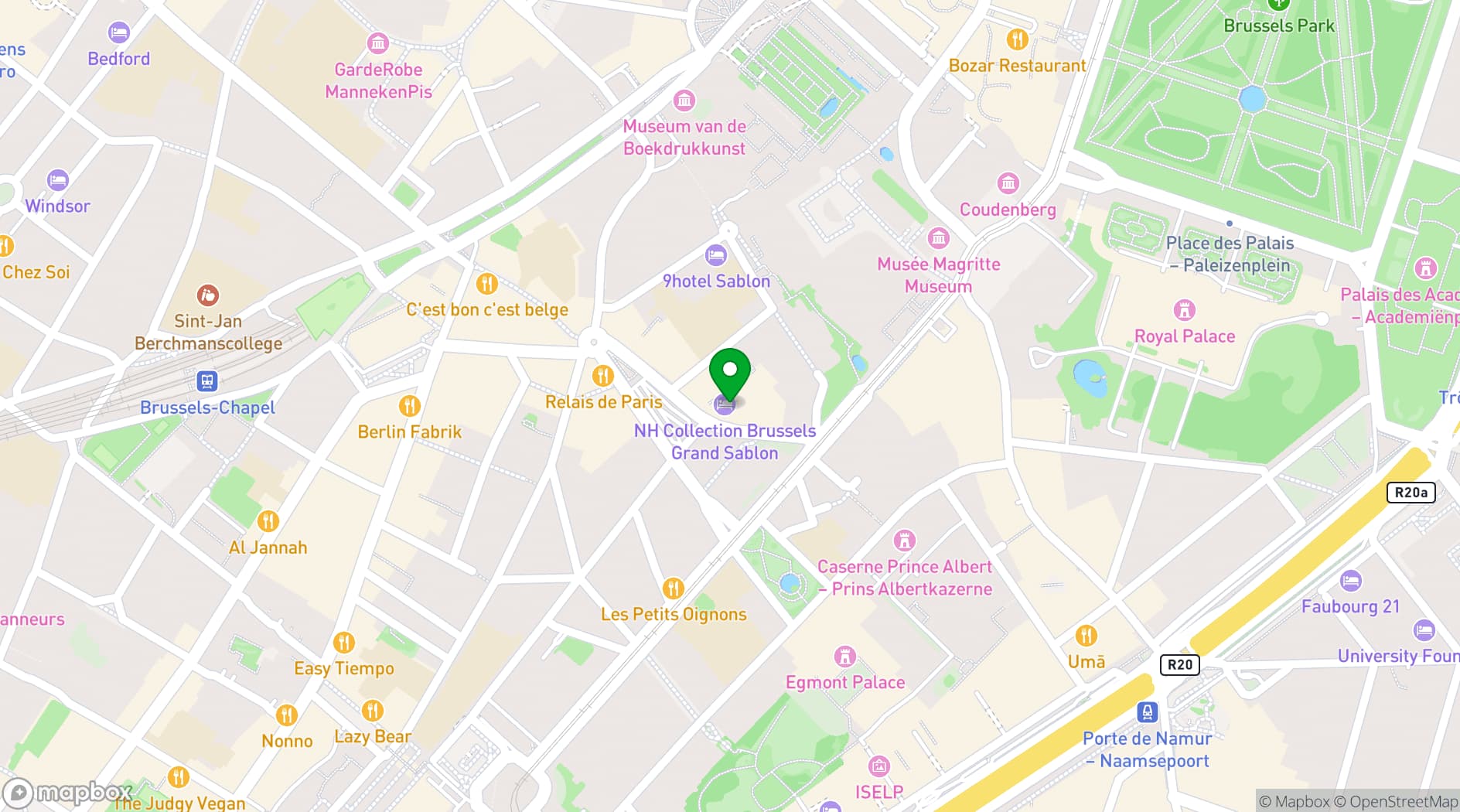 Map showing NH Collection Brussels Grand Sablon