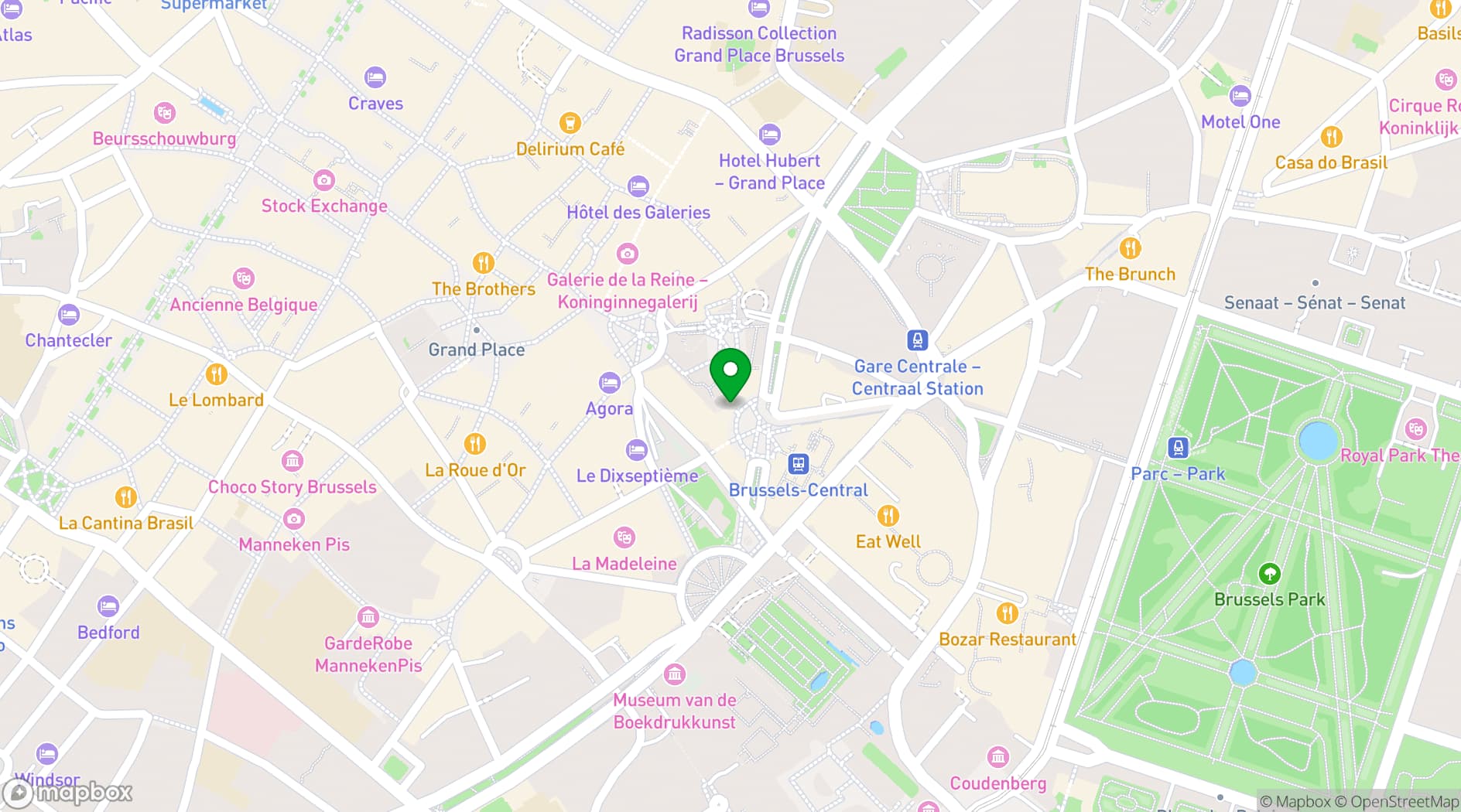 Map showing Hilton Brussels Grand Place