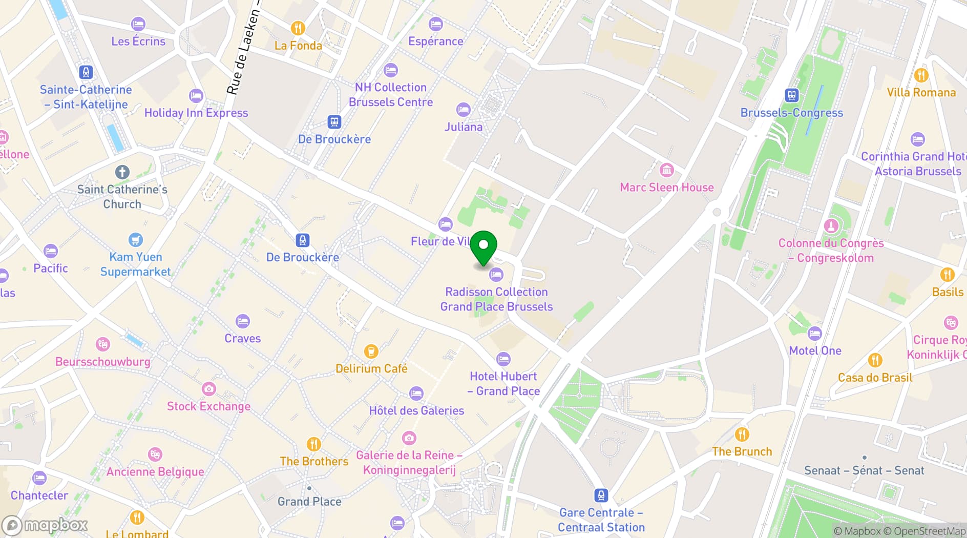 Map showing Radisson Collection Hotel, Grand Place Brussels