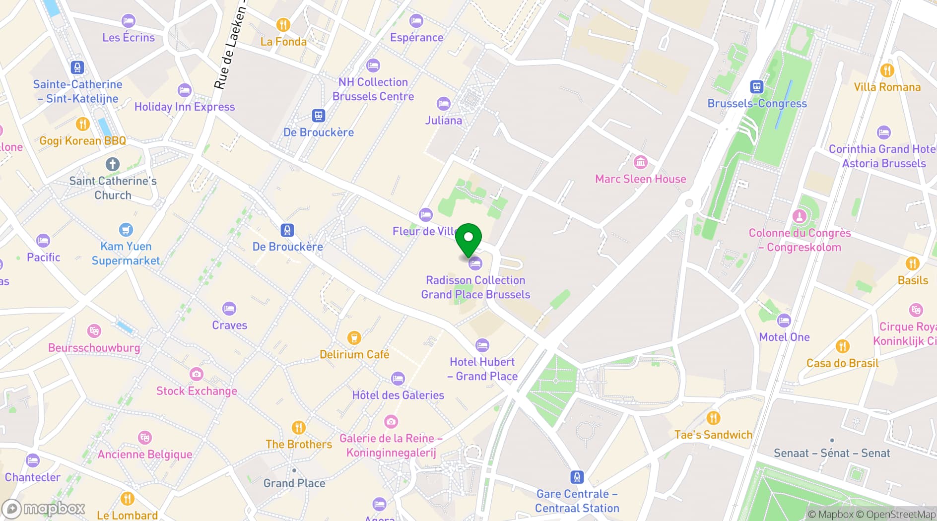 Map showing Radisson Collection Grand Place Brussels