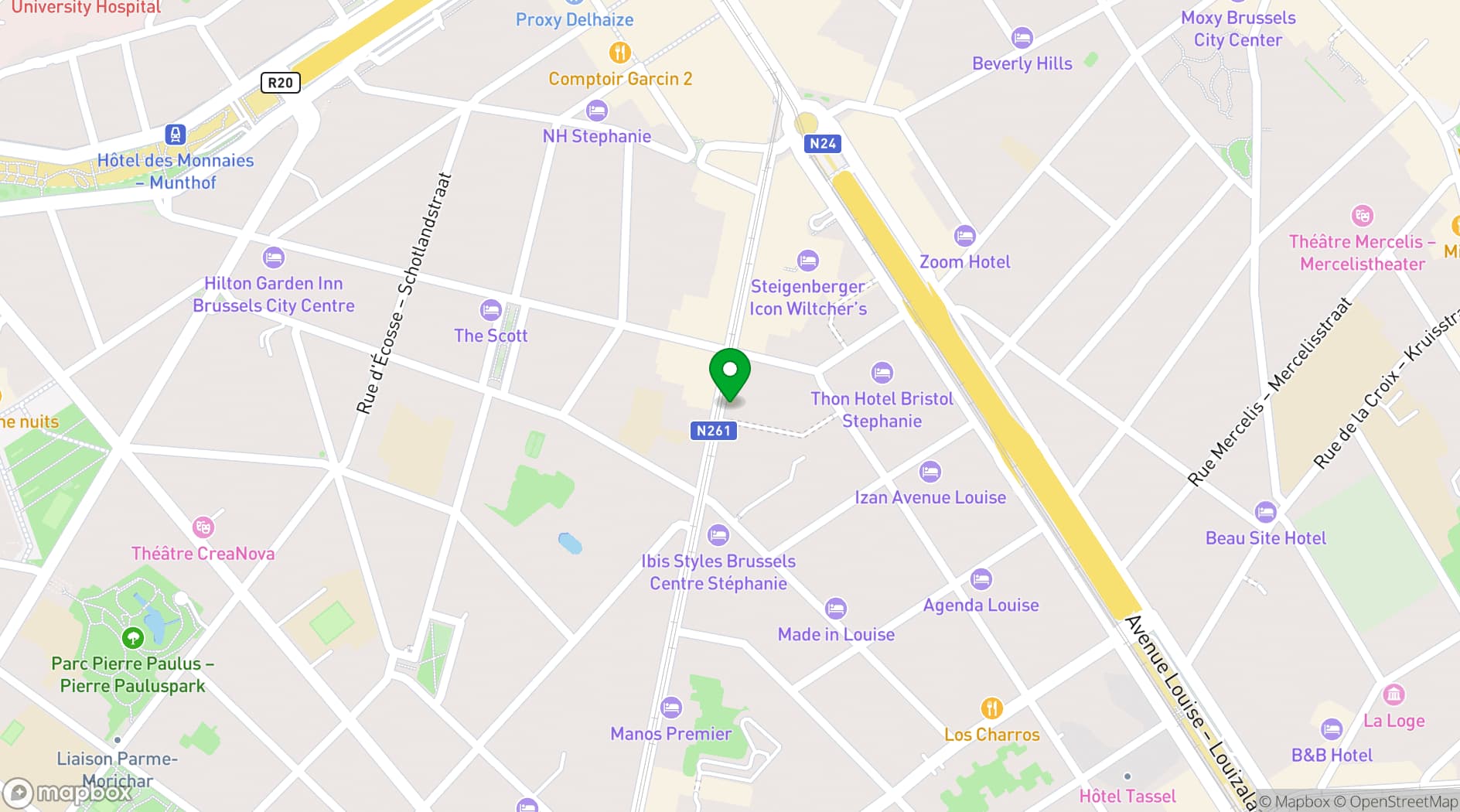 Map showing Pentahotel Brussels City Centre