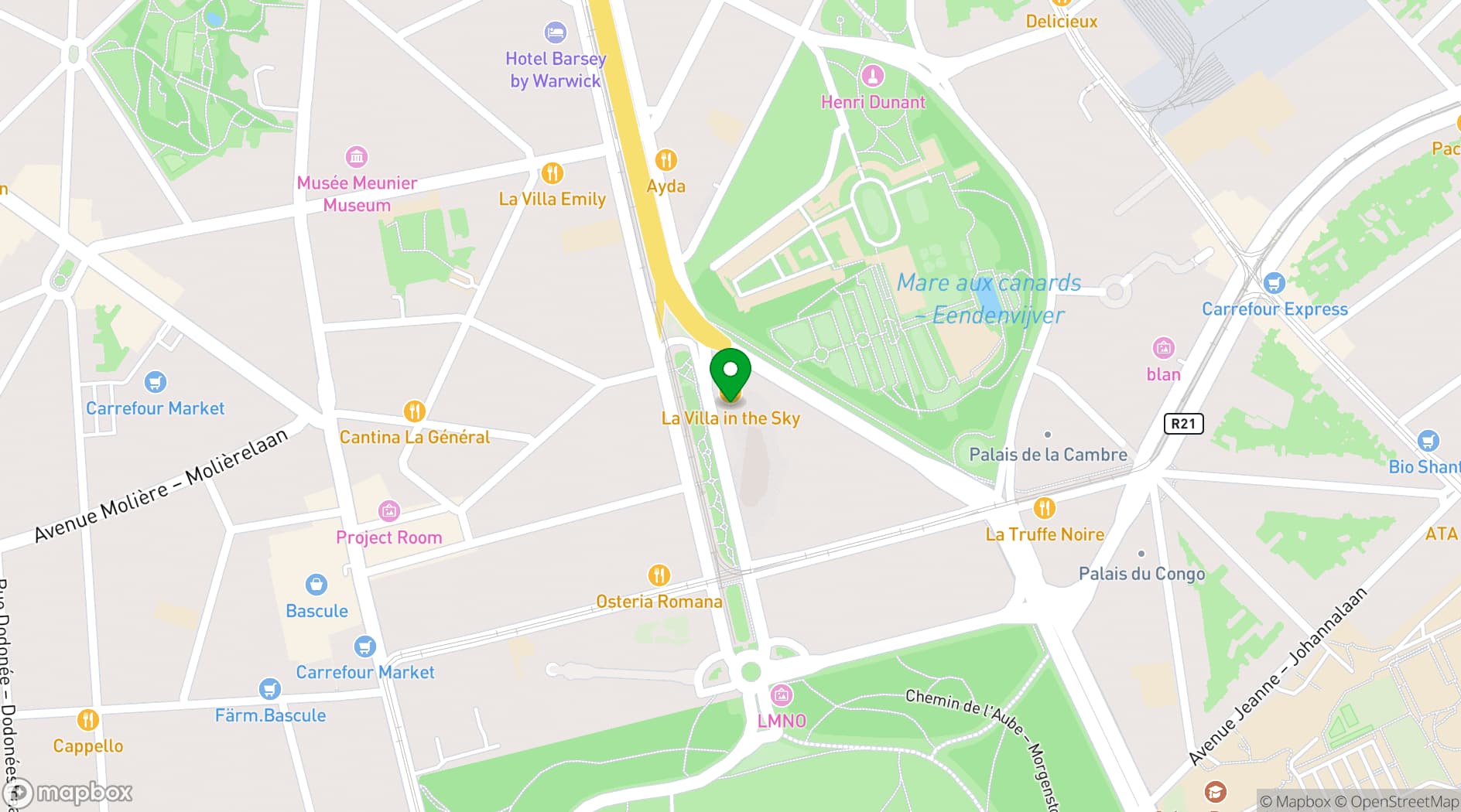 Map showing La Villa in the Sky